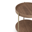 Seek & Ramble Side Tables Cleo 40cm Round Side Table Gold Legs With Storage Shelf Walnut