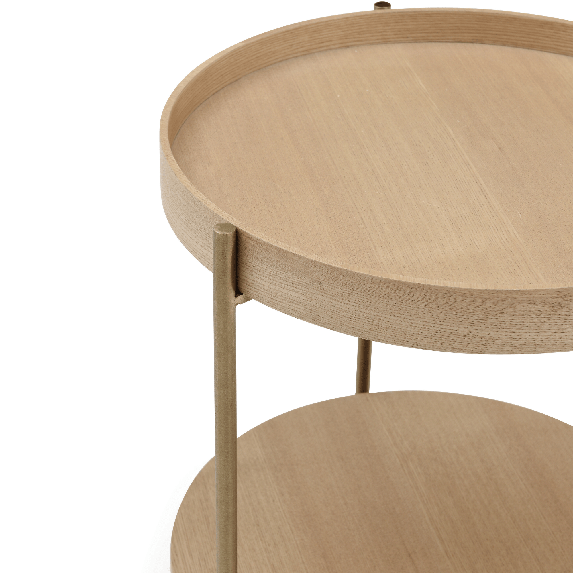 Seek & Ramble Side Tables Cleo 40cm Round Side Table With Storage Shelf Ash Gold Legs