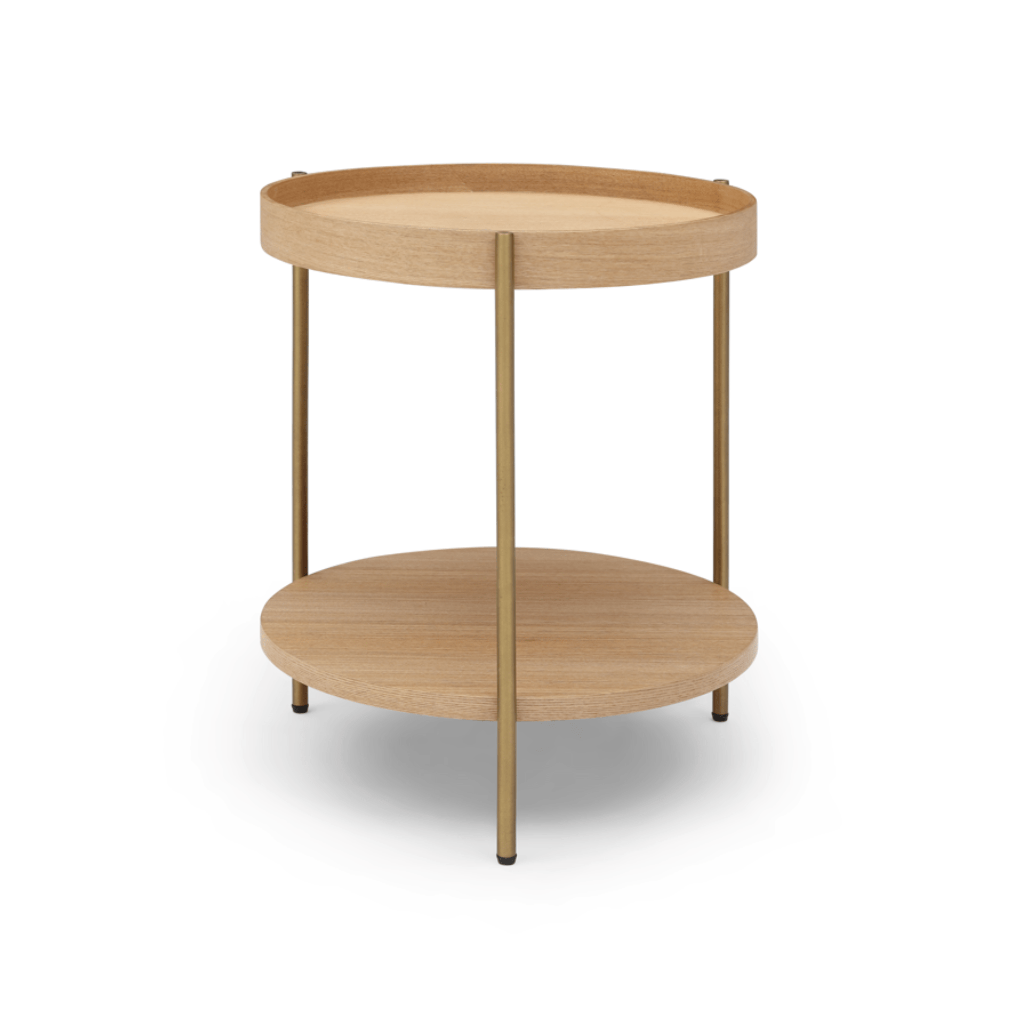 Seek & Ramble Side Tables Cleo 40cm Round Side Table With Storage Shelf Ash Gold Legs