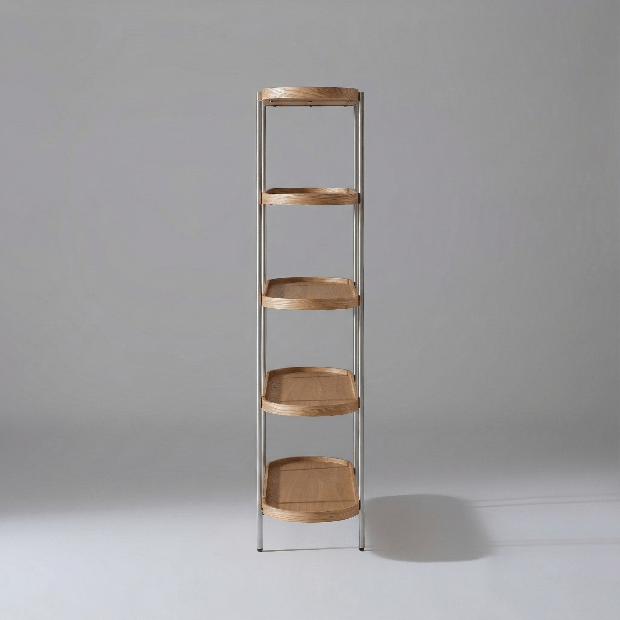 Seek & Ramble Shelving Cleo 5 Tier Shelf 165cm x 100cm Bookcase Natural Ash Brushed Stainless Steel
