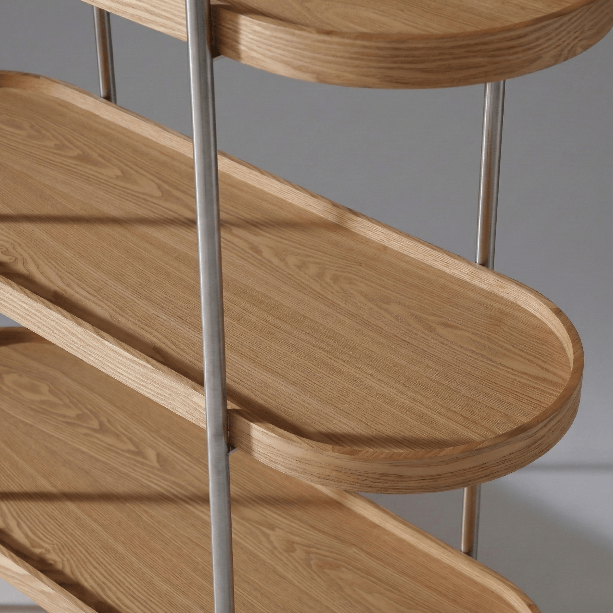 Seek & Ramble Shelving Cleo 5 Tier Shelf 165cm x 100cm Bookcase Natural Ash Brushed Stainless Steel