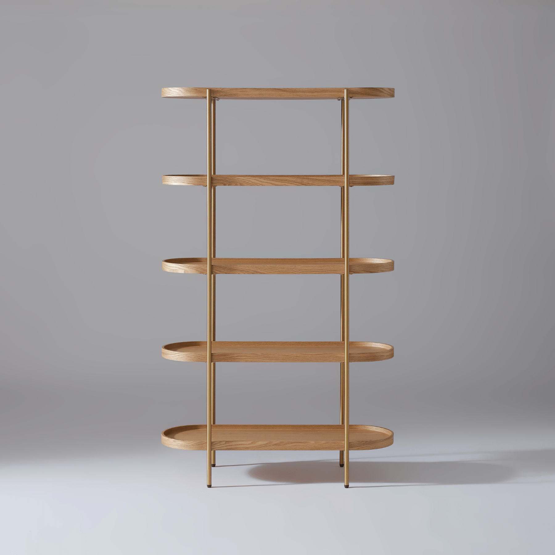 Seek & Ramble Shelving Cleo 5 Tier Shelf 165cm x 100cm Bookcase Natural Ash & Gold Frame
