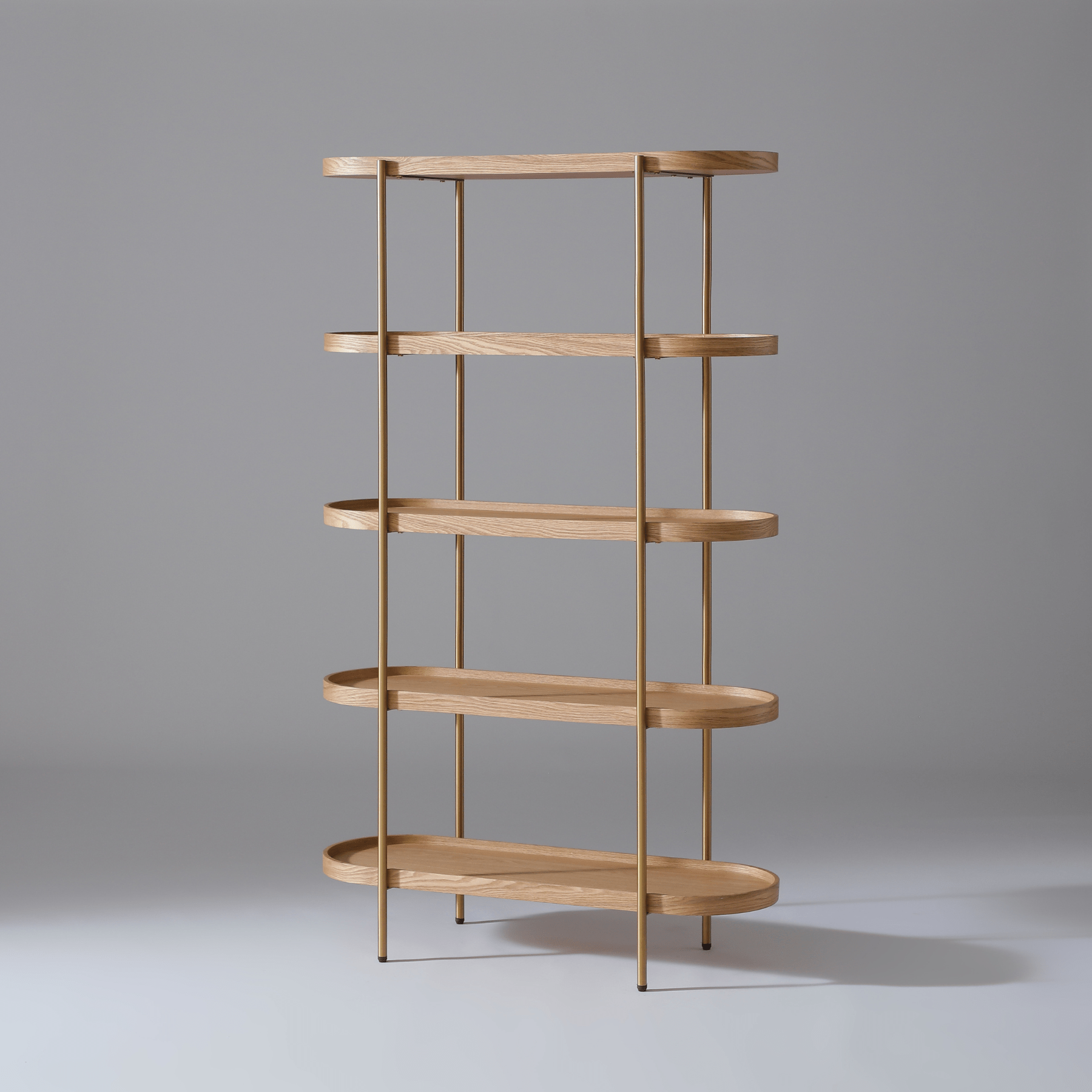 Seek & Ramble Shelving Cleo 5 Tier Shelf 165cm x 100cm Bookcase Natural Ash & Gold Frame