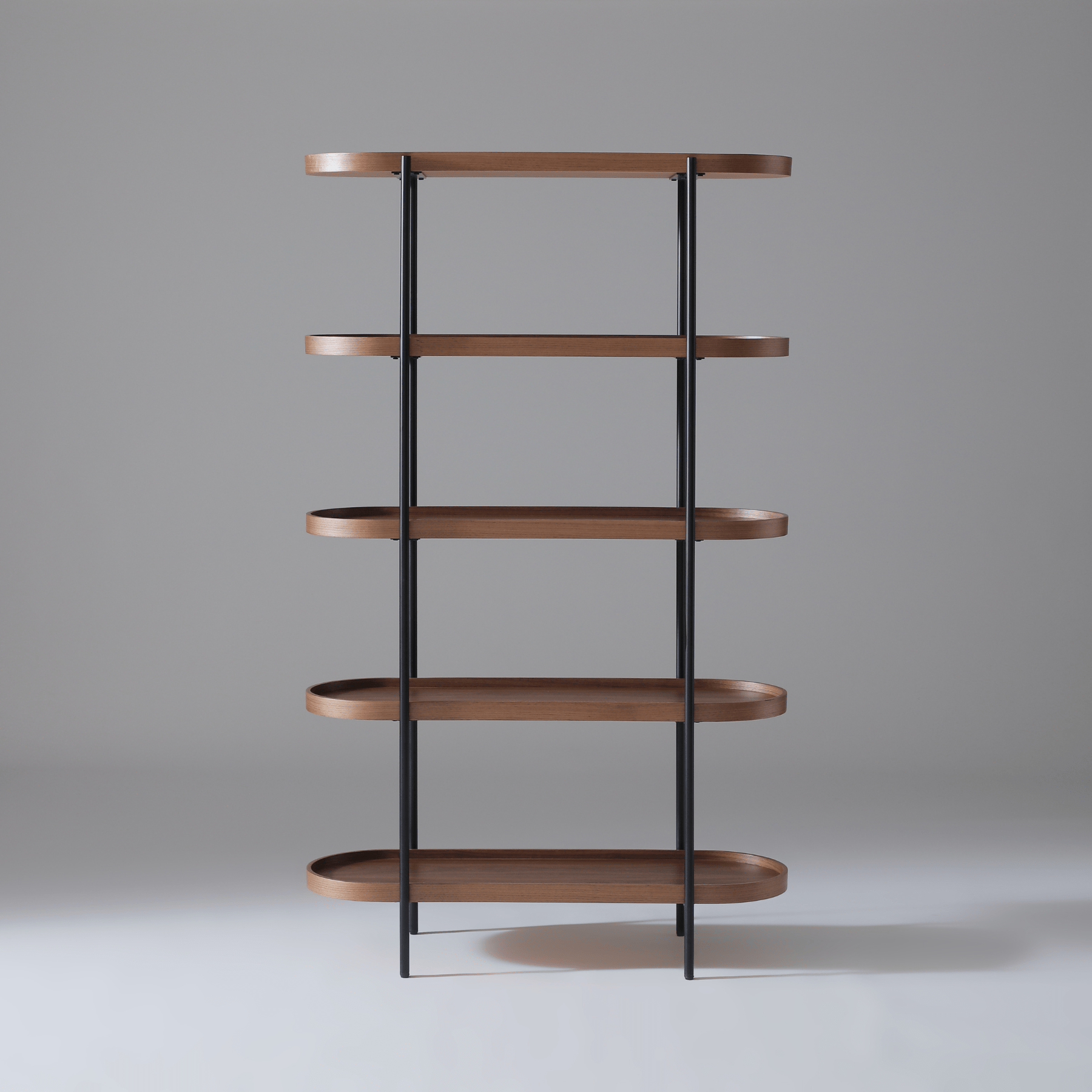 Seek & Ramble Shelving Cleo 5 Tier Shelf 165cm x 100cm Bookcase Walnut & Black Frame