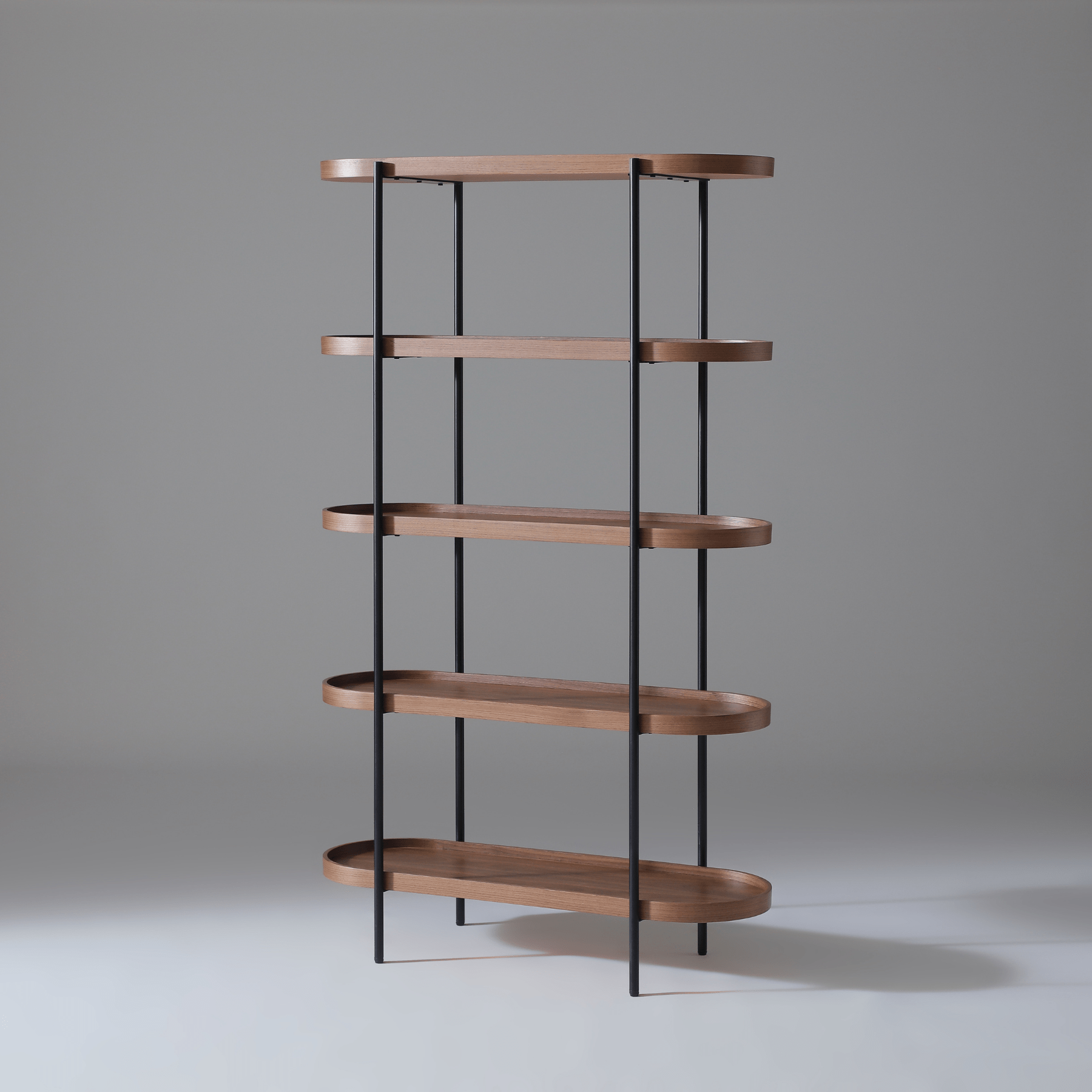Seek & Ramble Shelving Cleo 5 Tier Shelf 165cm x 100cm Bookcase Walnut & Black Frame
