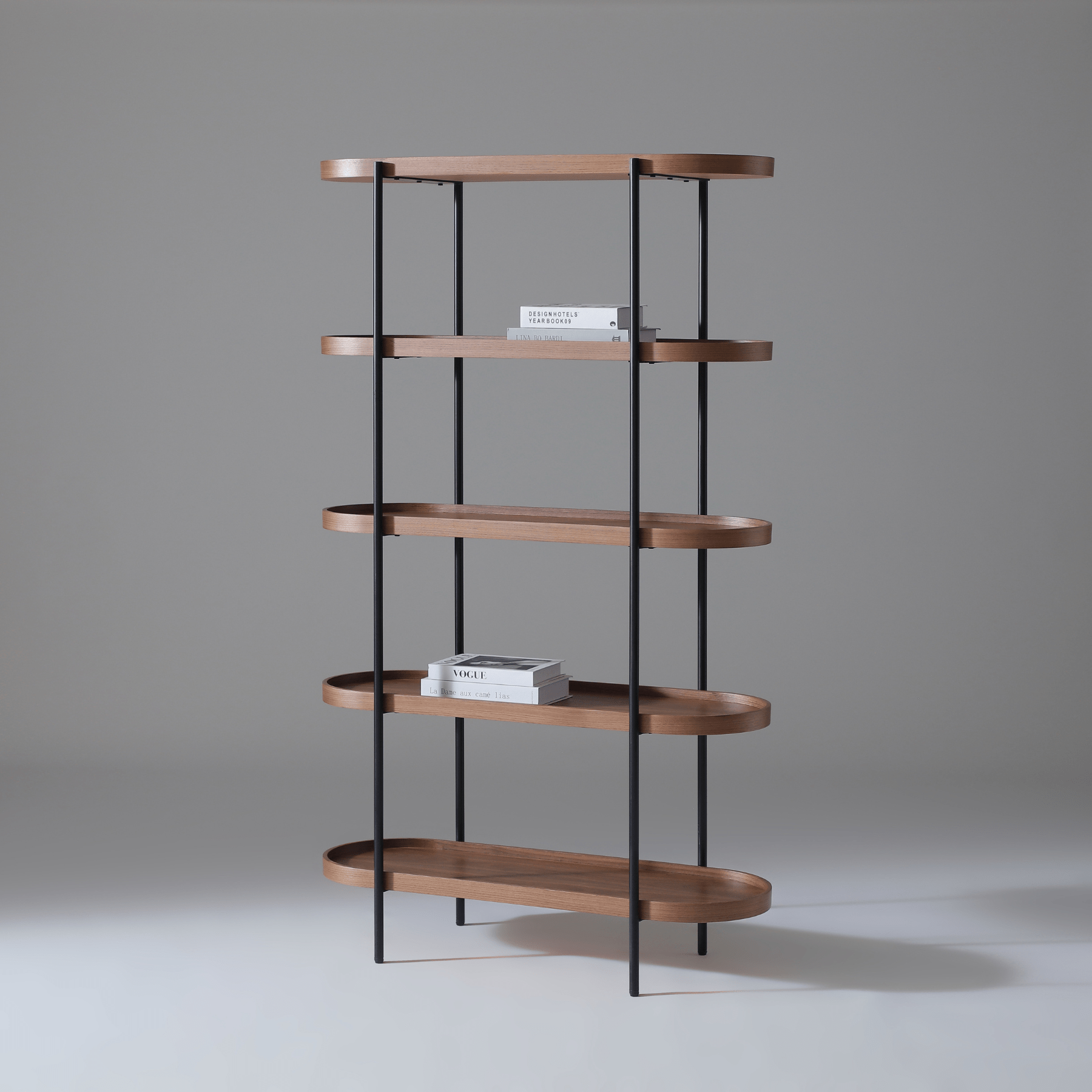 Seek & Ramble Shelving Cleo 5 Tier Shelf 165cm x 100cm Bookcase Walnut & Black Frame
