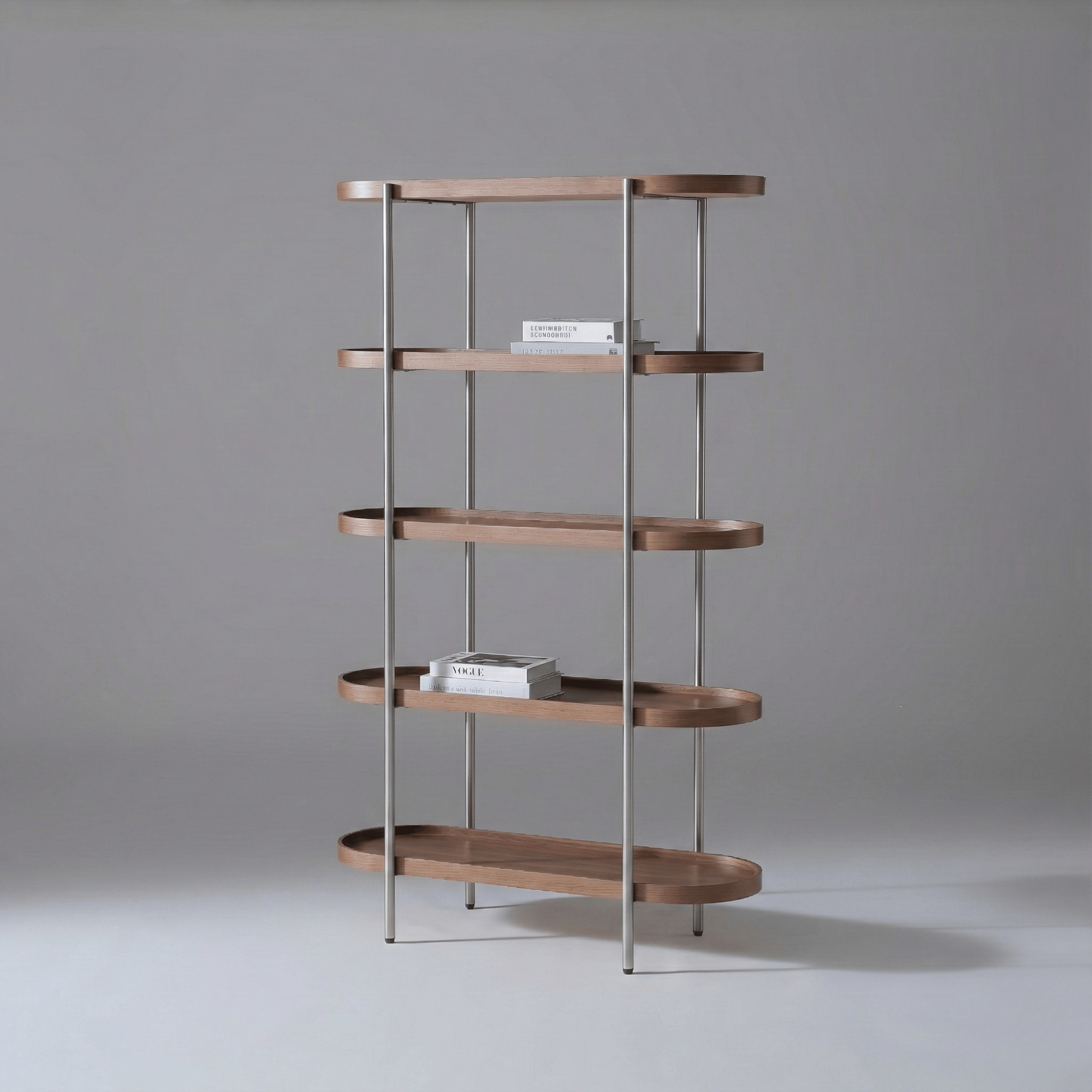 Seek & Ramble Shelving Cleo 5 Tier Shelf 165cm x 100cm Bookcase Walnut & Brushed Steel Frame