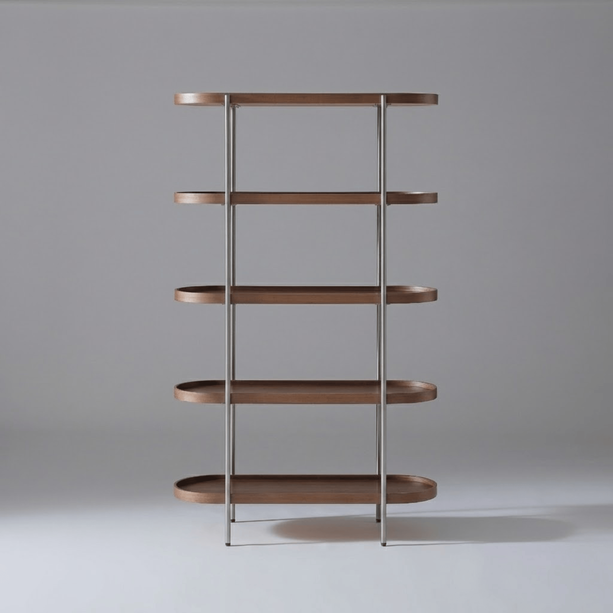Seek & Ramble Shelving Cleo 5 Tier Shelf 165cm x 100cm Bookcase Walnut & Brushed Steel Frame