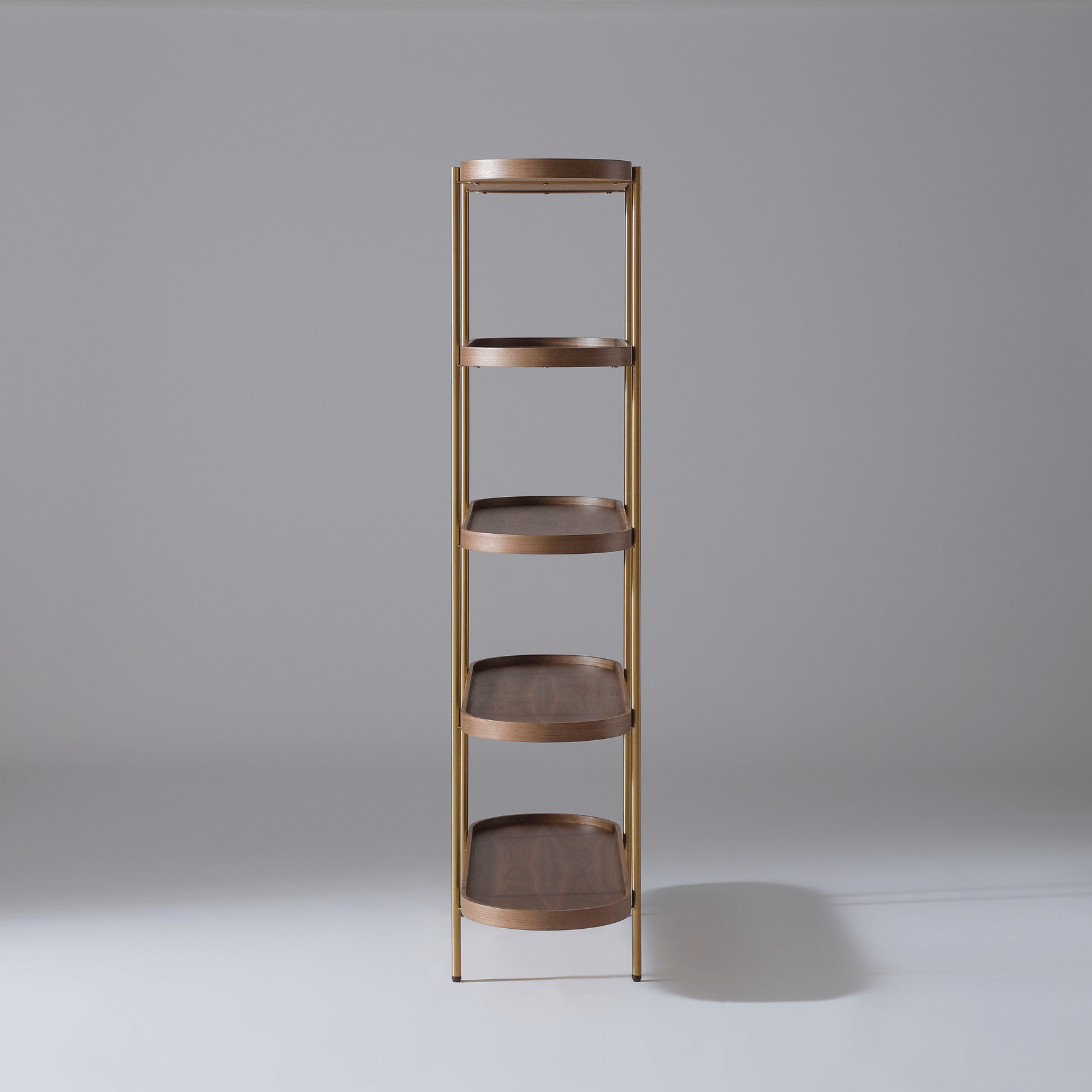 Seek & Ramble Shelving Cleo 5 Tier Shelf 165cm x 100cm Bookcase Walnut & Gold Frame