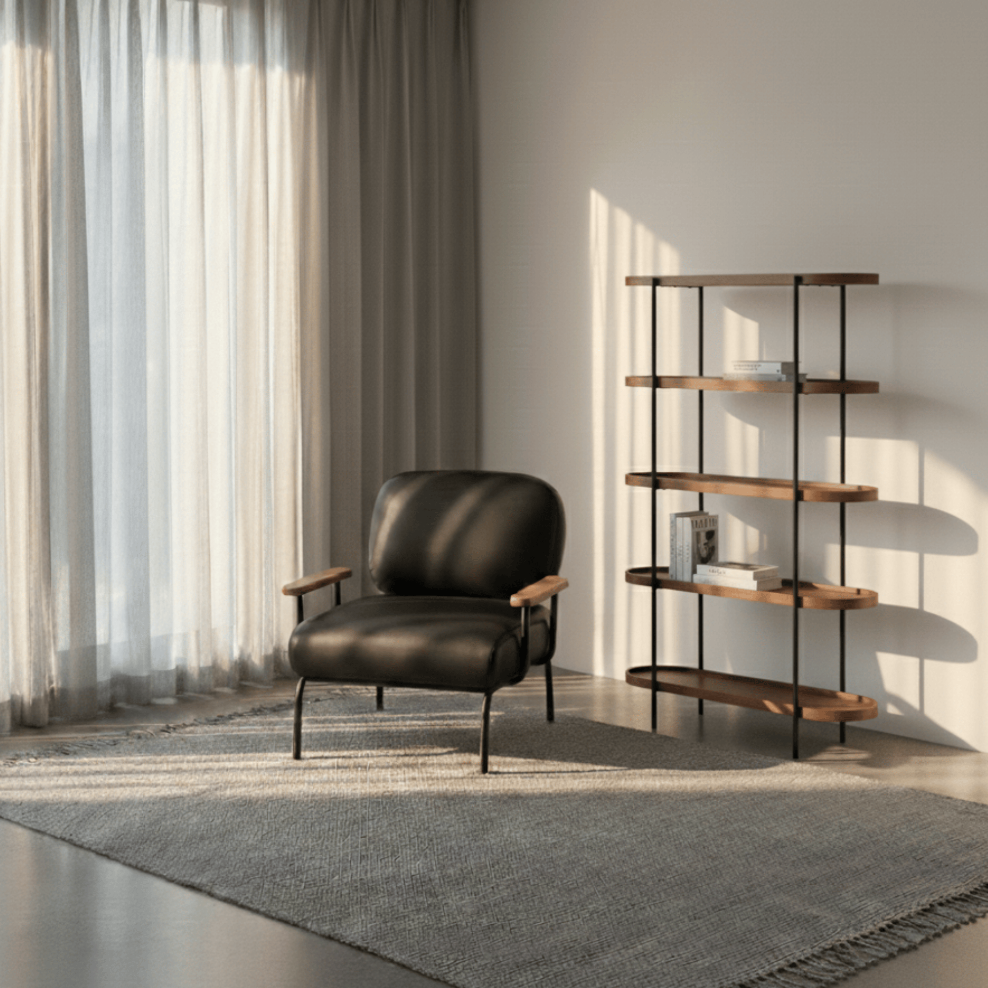 Seek & Ramble Shelving Cleo 5 Tier Tall Bookshelf Walnut & Black Frame