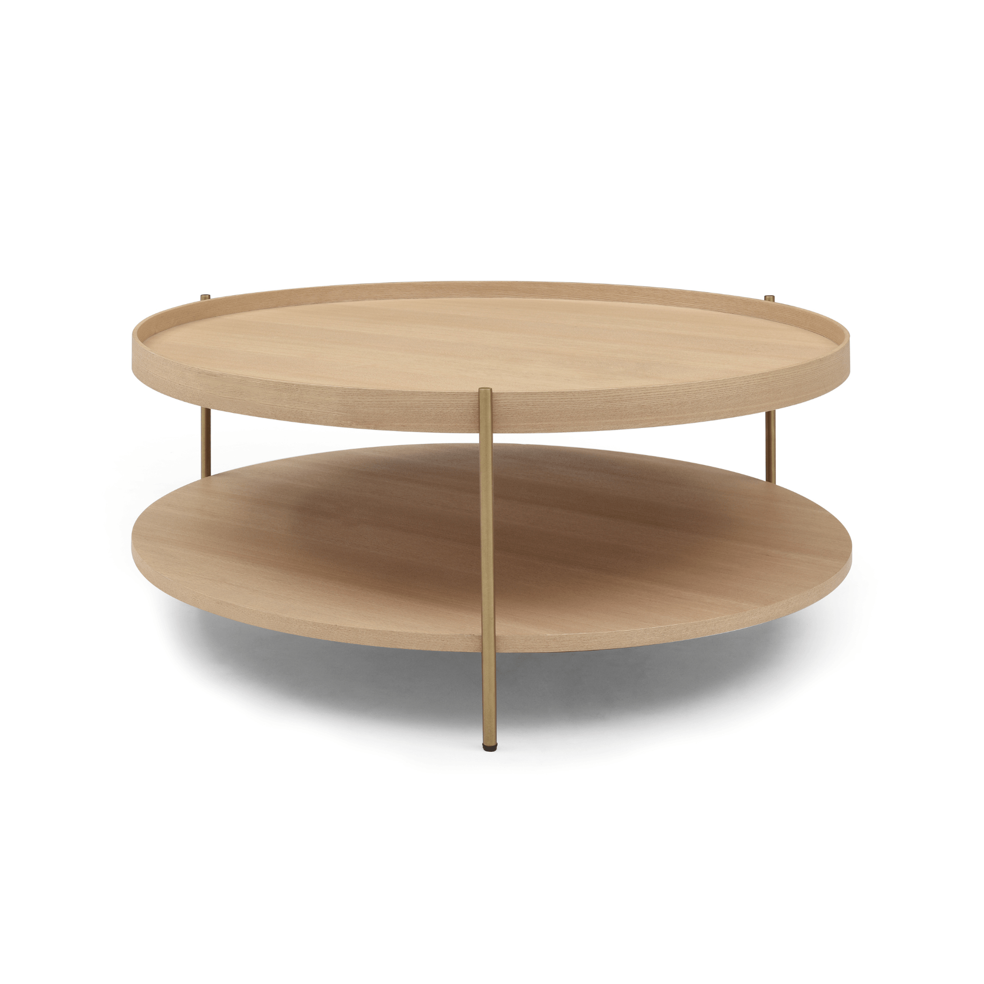 Seek & Ramble Coffee Tables Cleo 90cm Round Coffee Table Ash With Storage Shelf Gold Legs