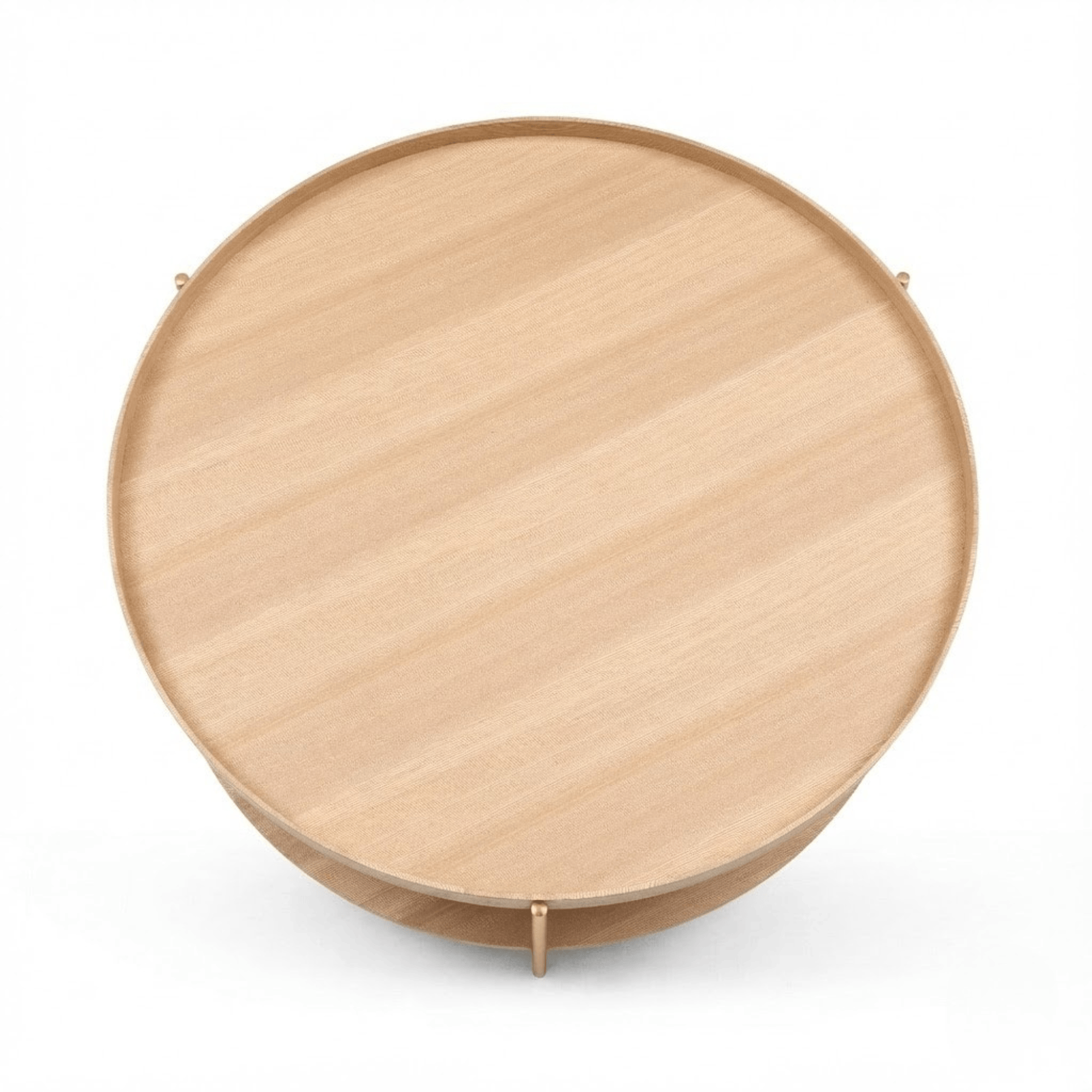 Seek & Ramble Coffee Tables Cleo 90cm Round Coffee Table Ash With Storage Shelf Gold Legs