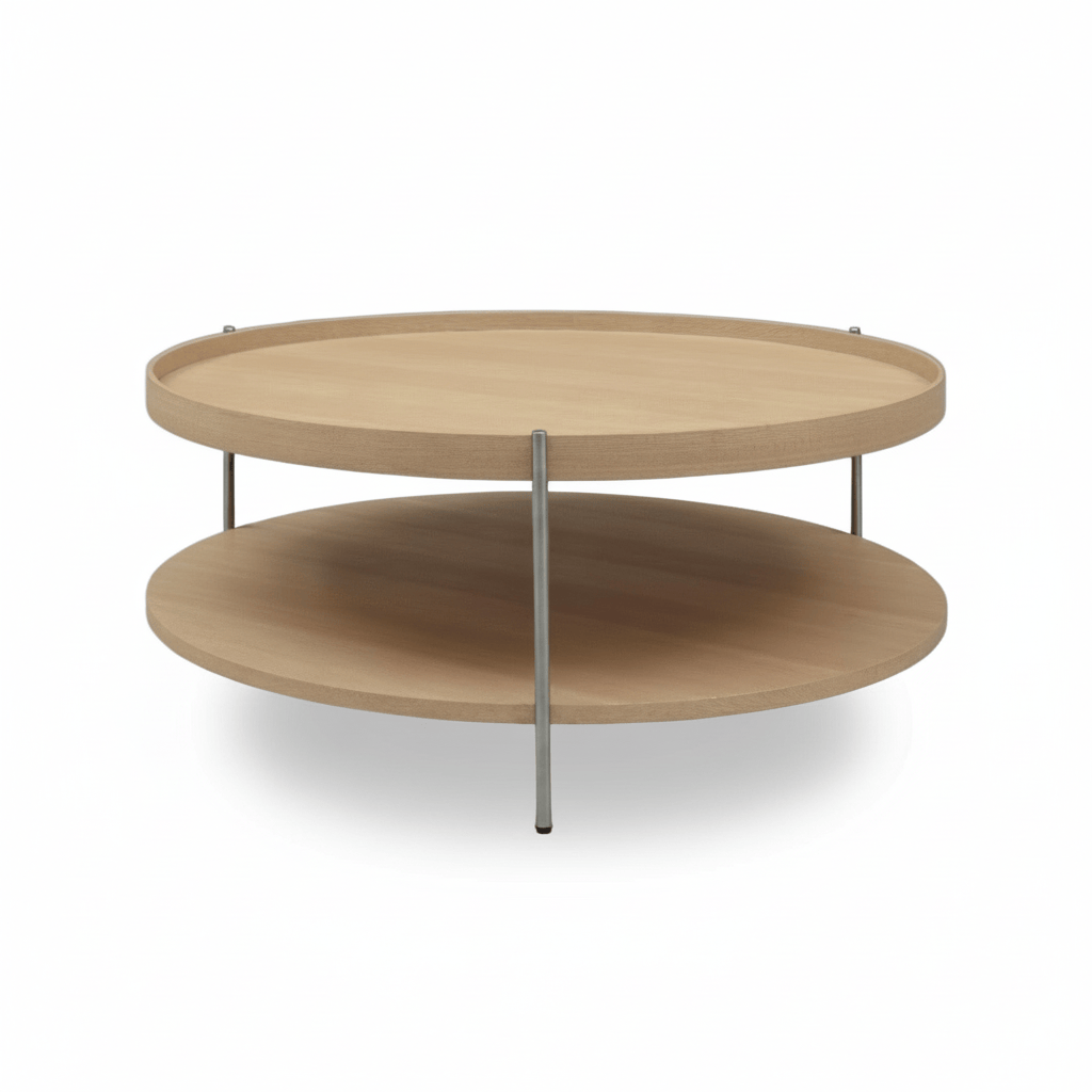 Seek & Ramble Coffee Tables Cleo 90cm Round Coffee Table Natural Ash & Brushed Stainless Steel Legs
