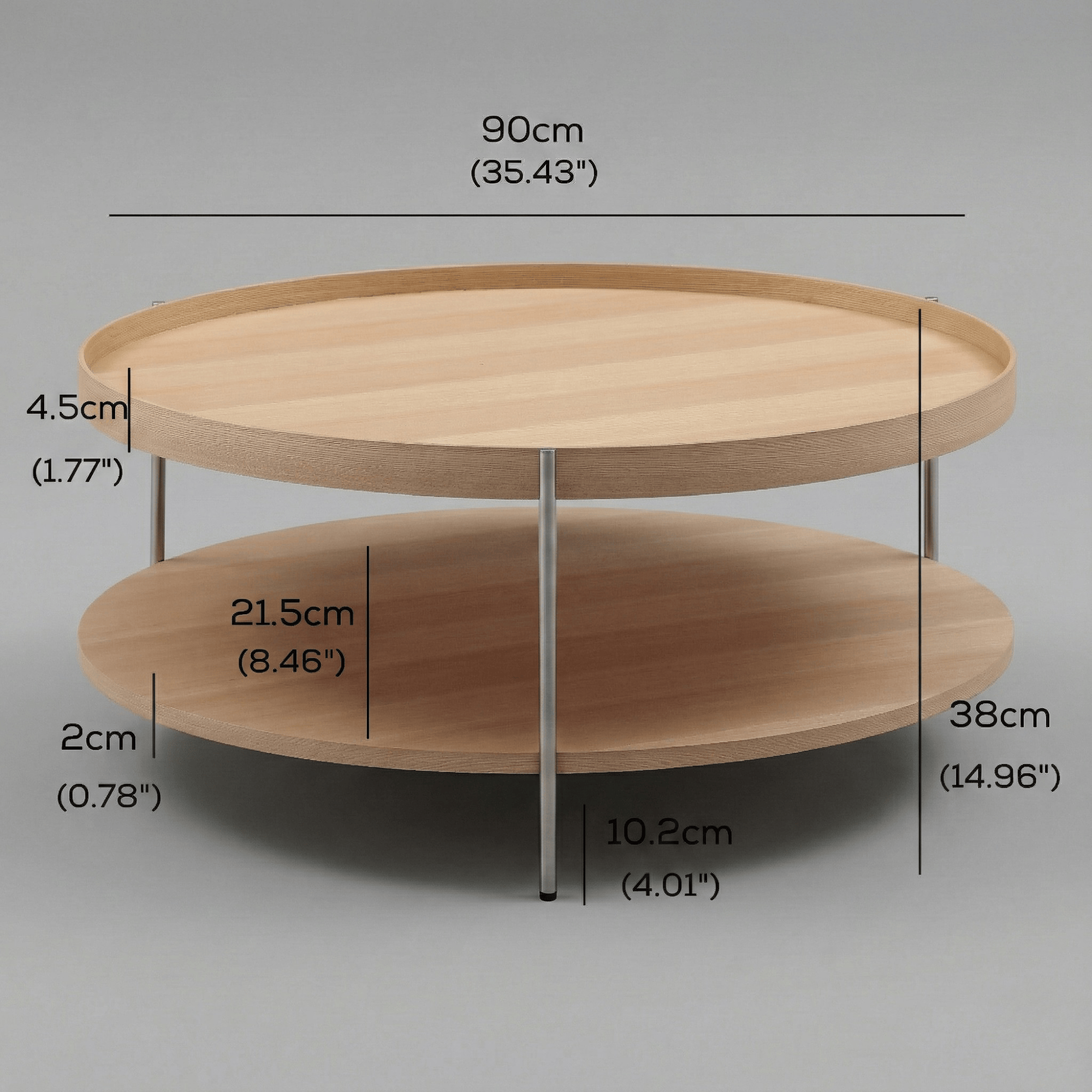 Seek & Ramble Coffee Tables Cleo 90cm Round Coffee Table Natural Ash & Brushed Stainless Steel Legs