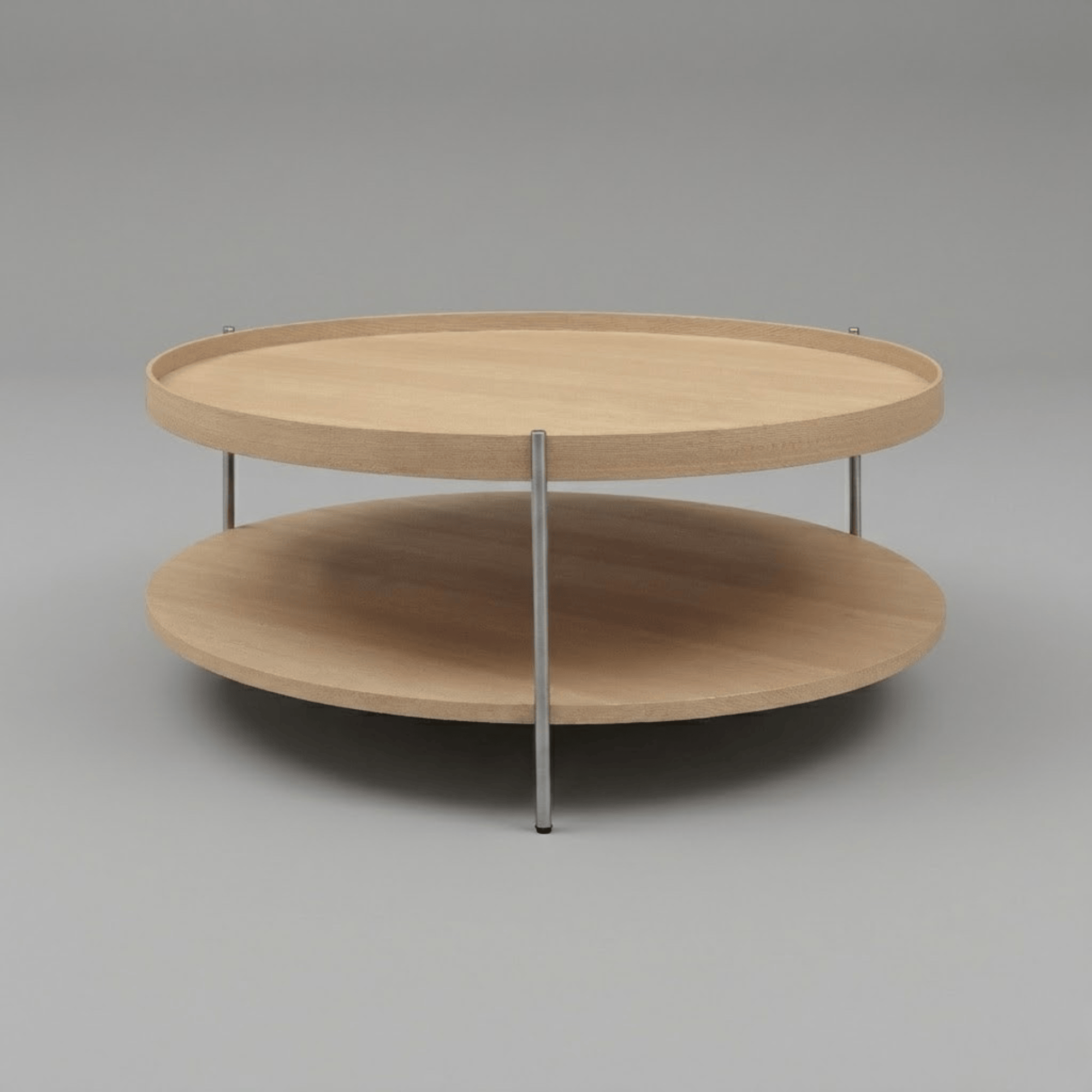 Seek & Ramble Coffee Tables Cleo 90cm Round Coffee Table Natural Ash & Brushed Stainless Steel Legs