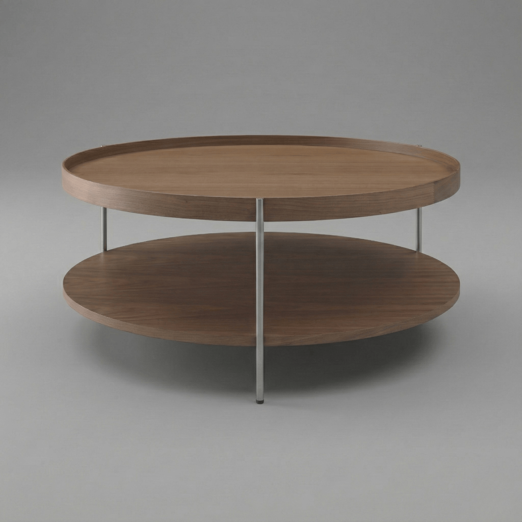 Seek & Ramble Coffee Tables Cleo 90cm Round Coffee Table Walnut & Brushed Stainless Steel Legs