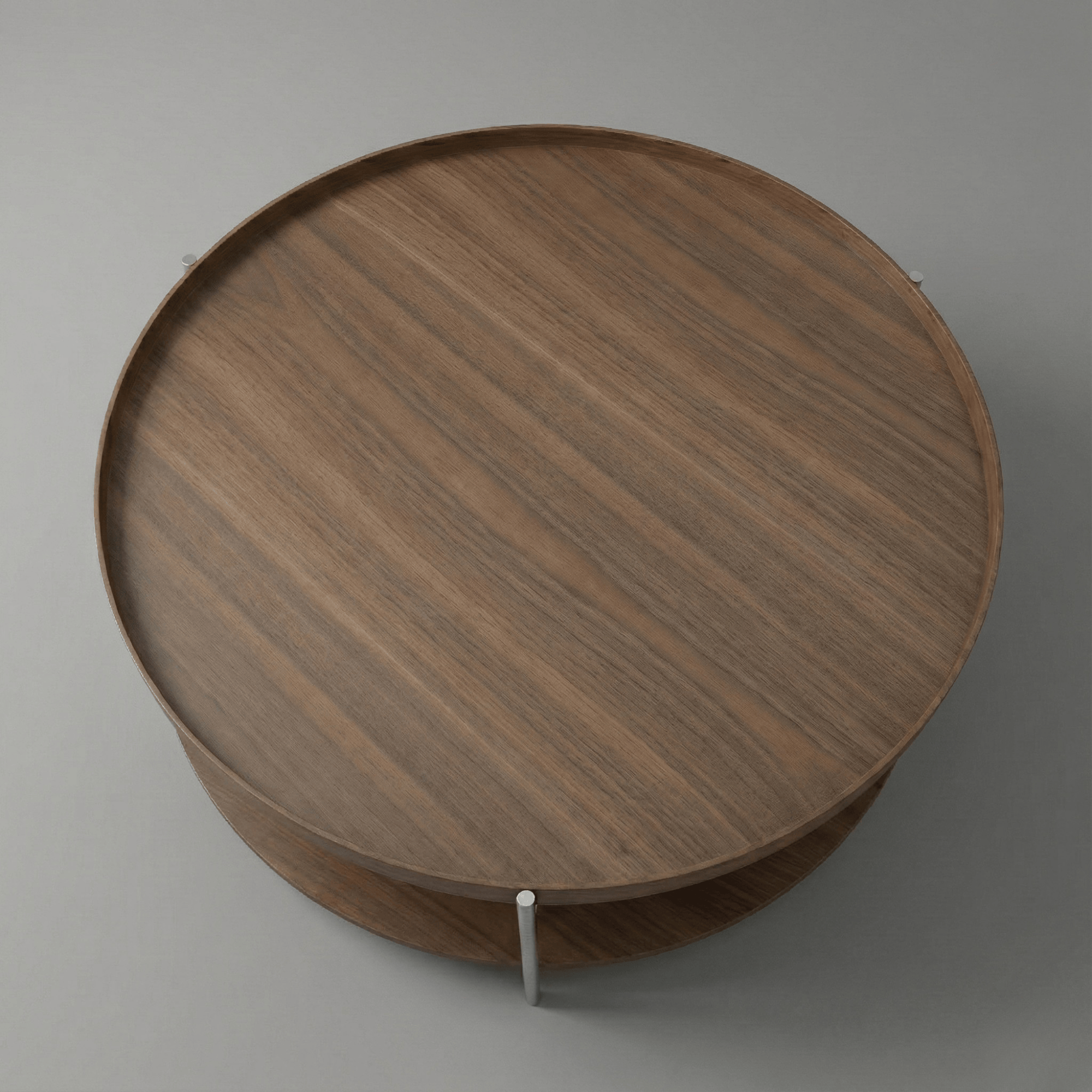 Seek & Ramble Coffee Tables Cleo 90cm Round Coffee Table Walnut & Brushed Stainless Steel Legs