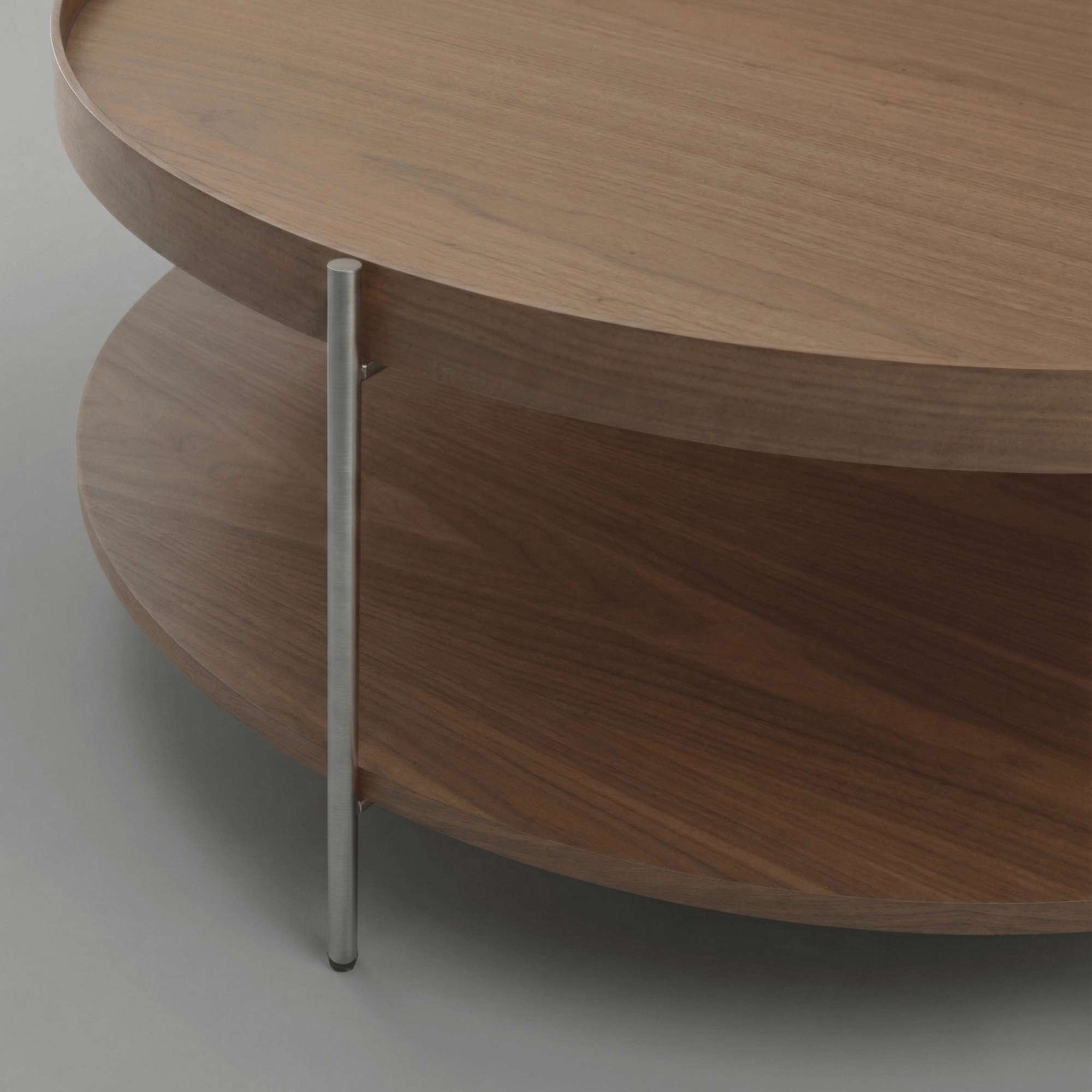 Seek & Ramble Coffee Tables Cleo 90cm Round Coffee Table Walnut & Brushed Stainless Steel Legs