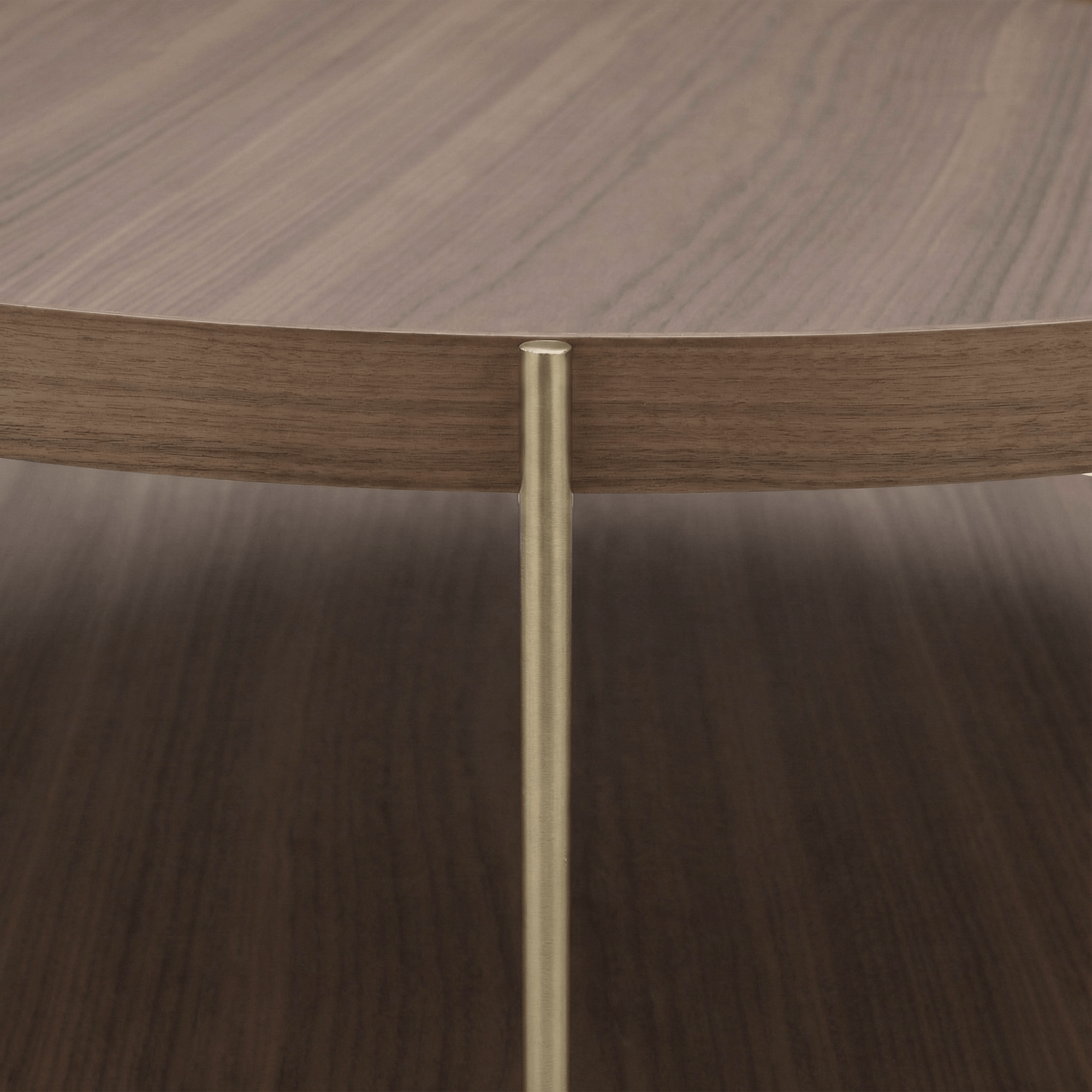 Seek & Ramble Coffee Tables Cleo 90cm Round Coffee Table Walnut & Gold Legs With Storage Shelf