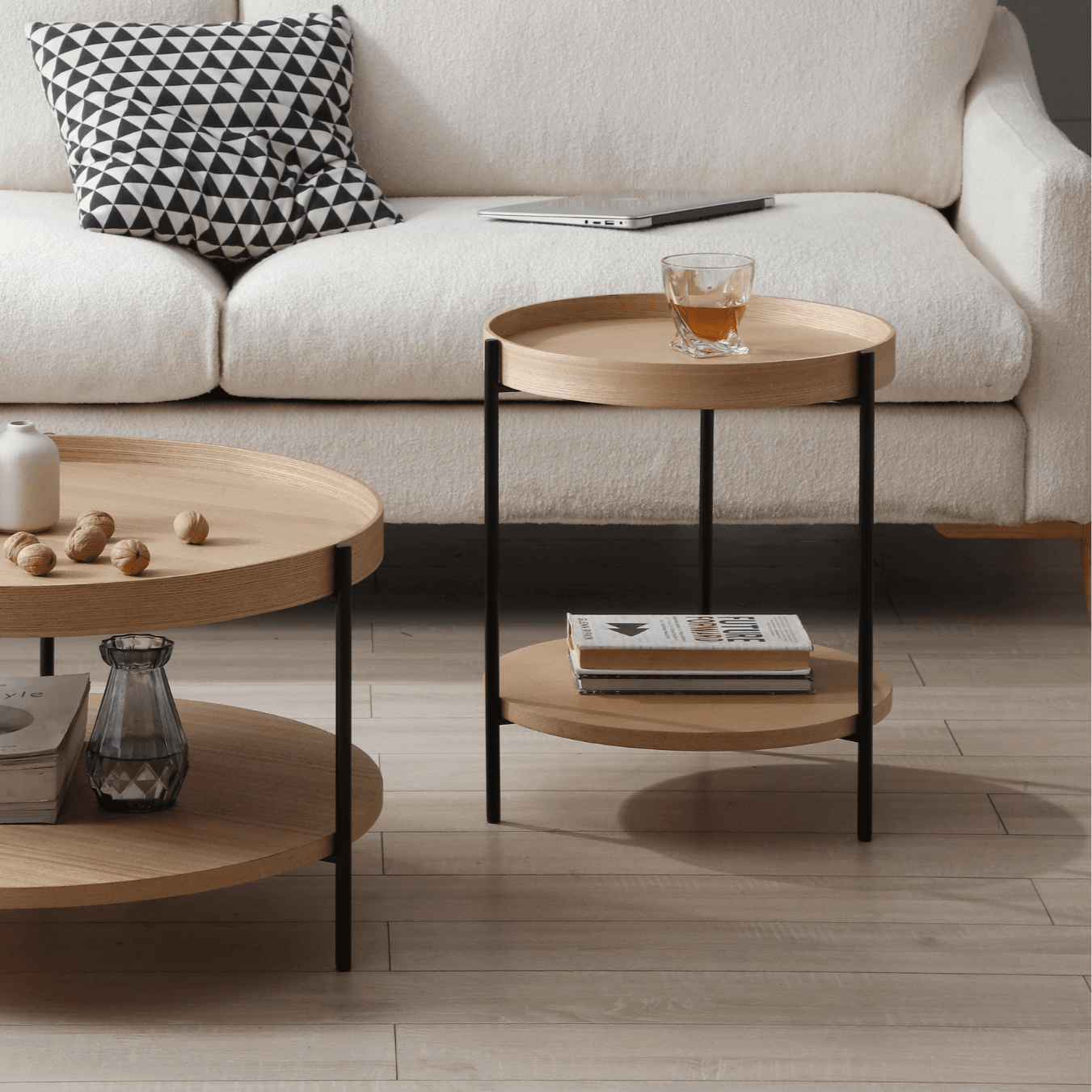 Seek & Ramble Side Tables Cleo Set of 2 40cm Round Side Tables With Storage Shelf Ash Bundle