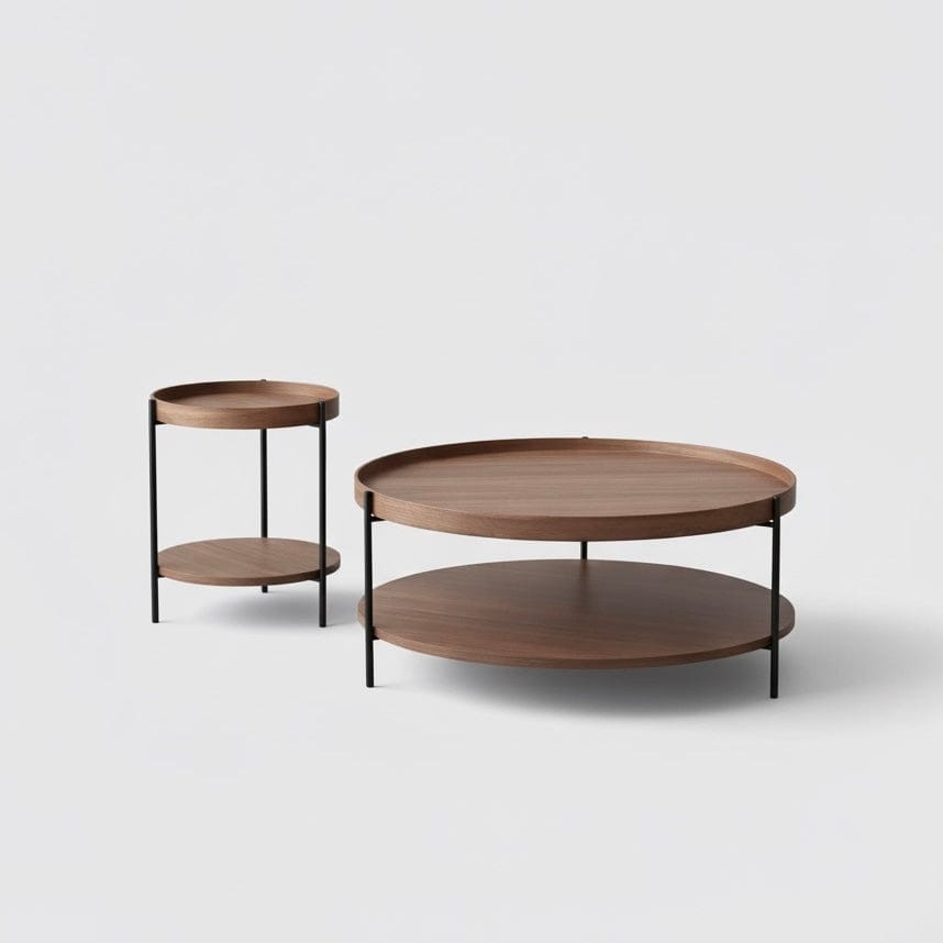 Seek & Ramble Coffee Tables Cleo Set of 2 Round Coffee Table 90cm & Side Table Walnut Bundle