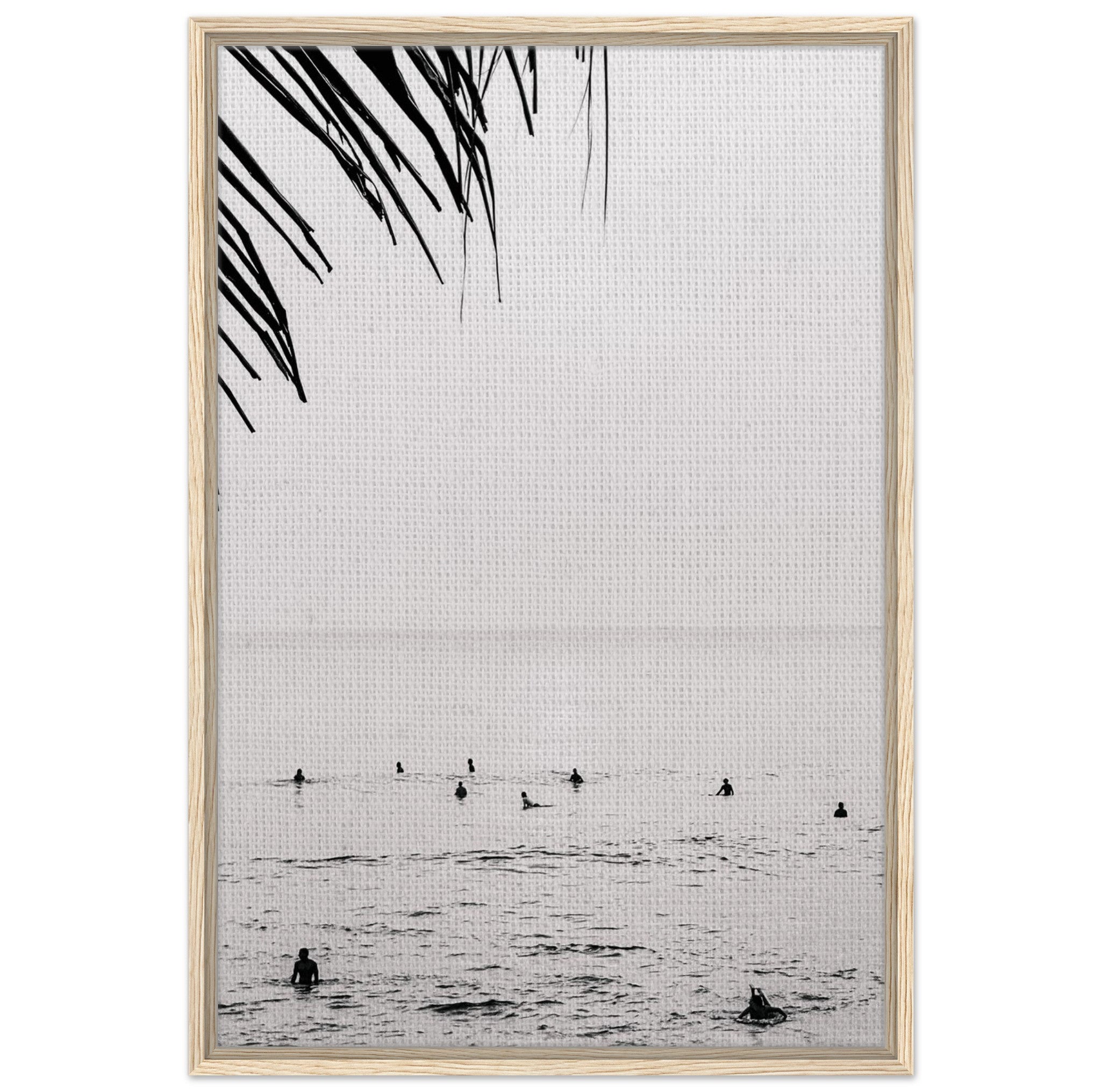 Seek & Ramble Canvas Wood frame Bali Surfers Ocean Coastal Serene Framed Canvas Print - Black & White Art 60x90cm