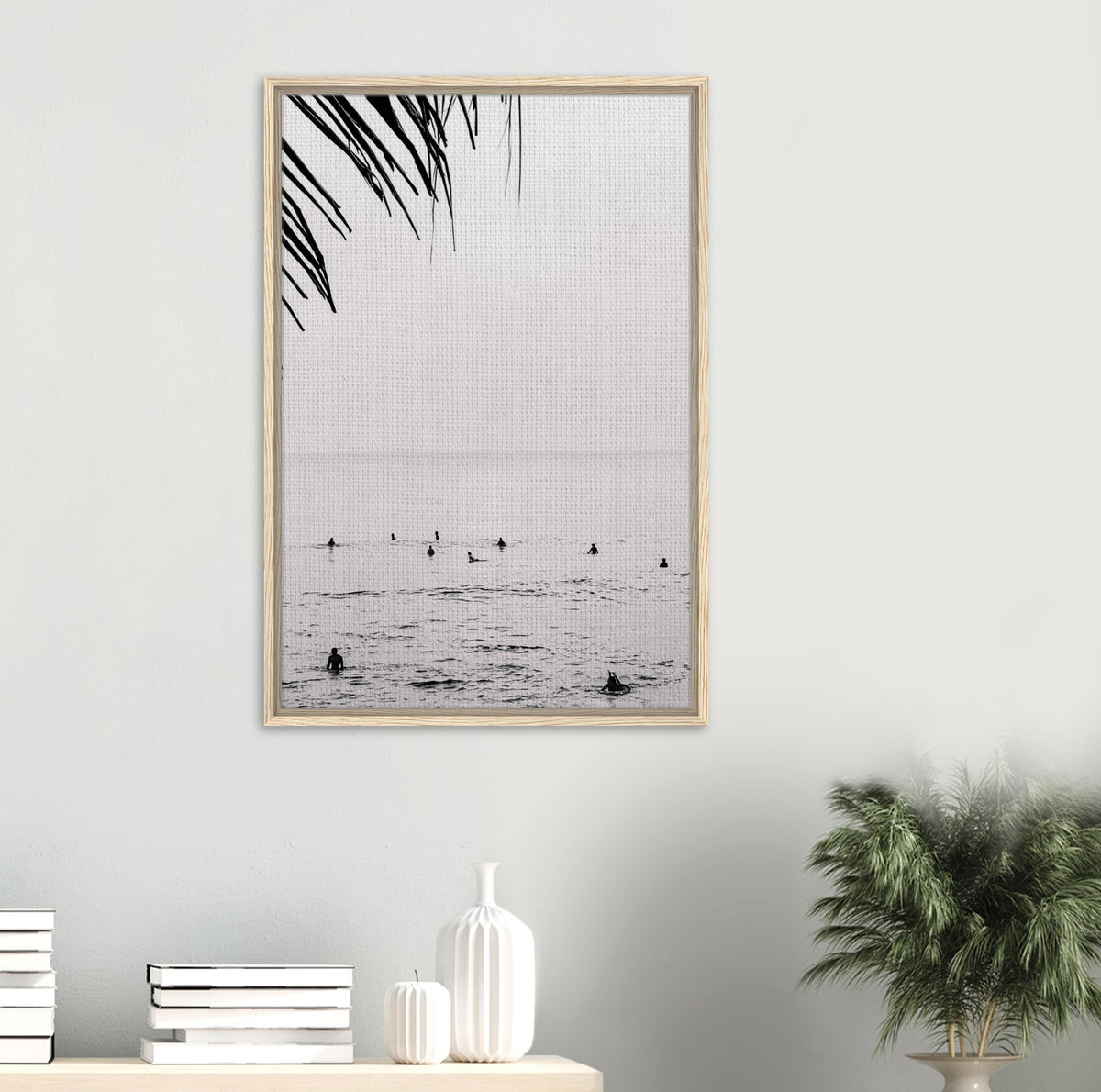 Seek & Ramble Canvas Bali Surfers Ocean Coastal Serene Framed Canvas Print - Black & White Art 60x90cm