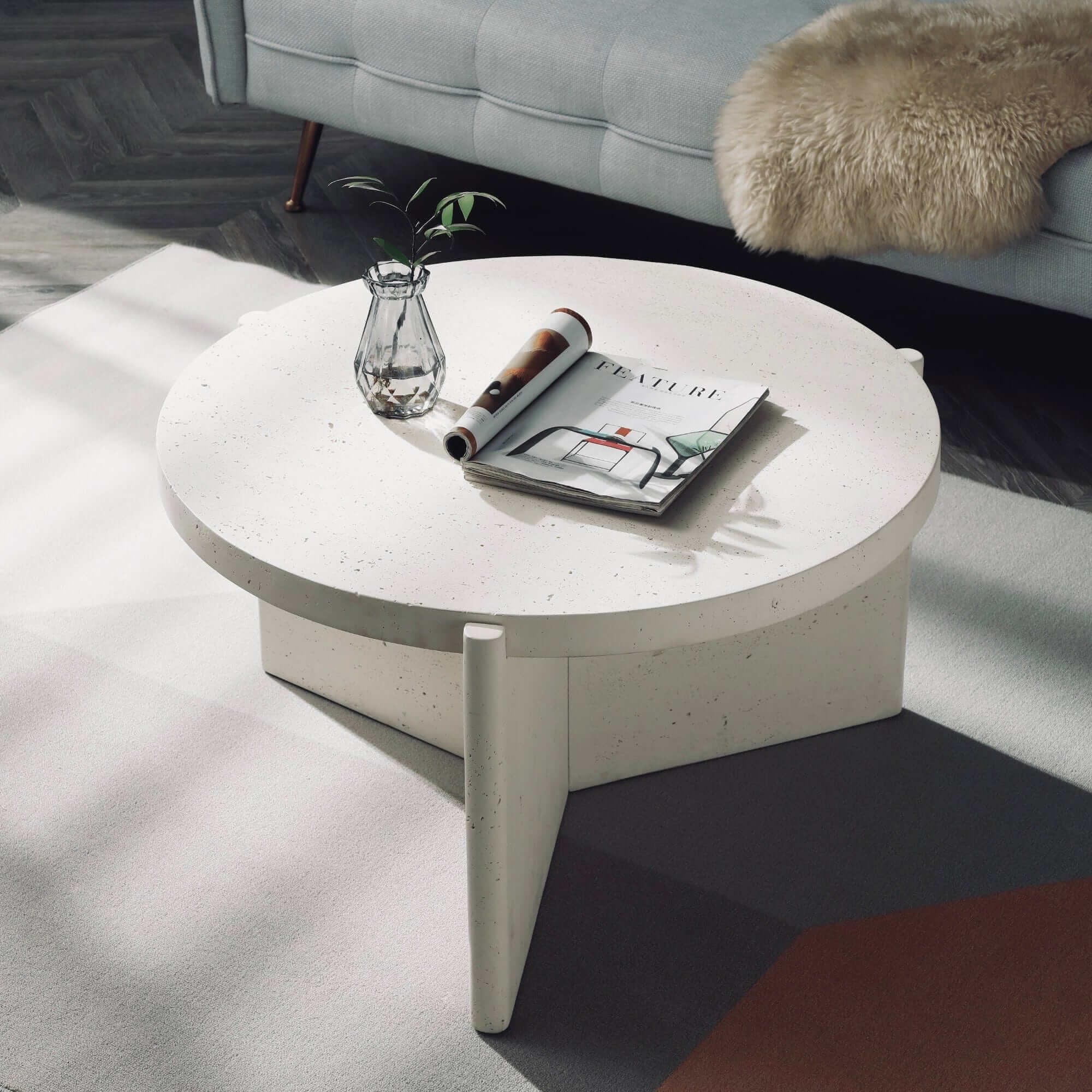 Delos Set 2 Round Coffee & Side Table Stone Look White BundleCoffee TablesSeek & Ramble
