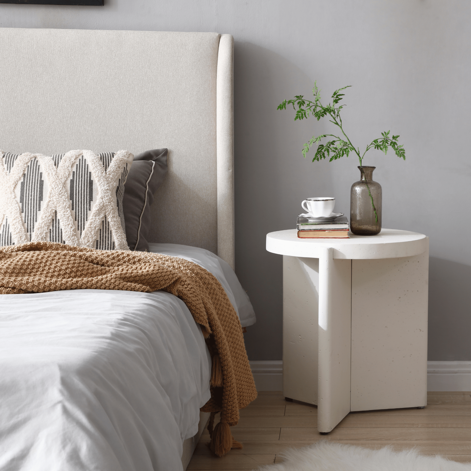 Seek & Ramble Bundles Delos Set 2 Round Coffee & Side Table Stone Look White Bundle