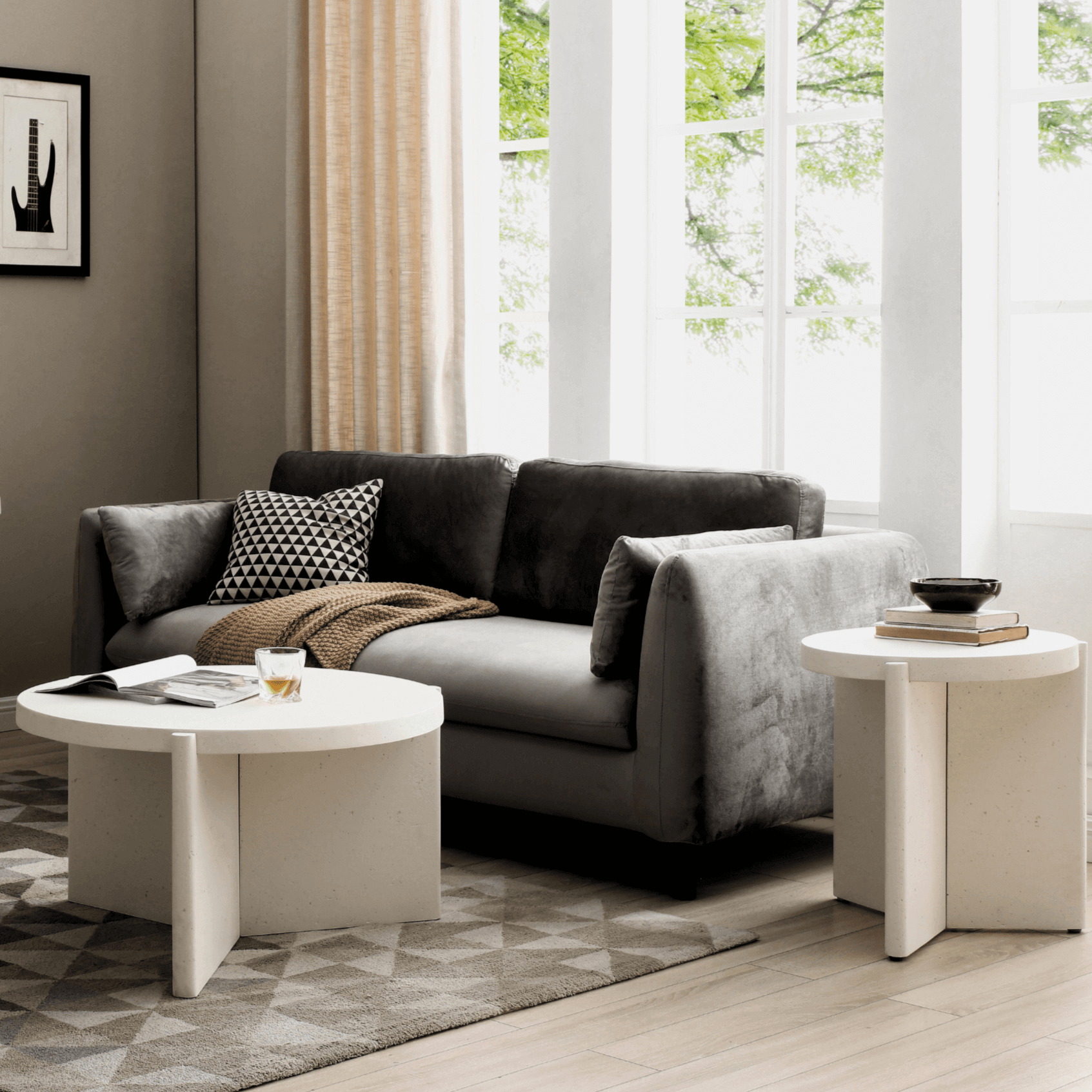 Delos Set 2 Round Coffee & Side Table Stone Look White BundleCoffee TablesSeek & Ramble