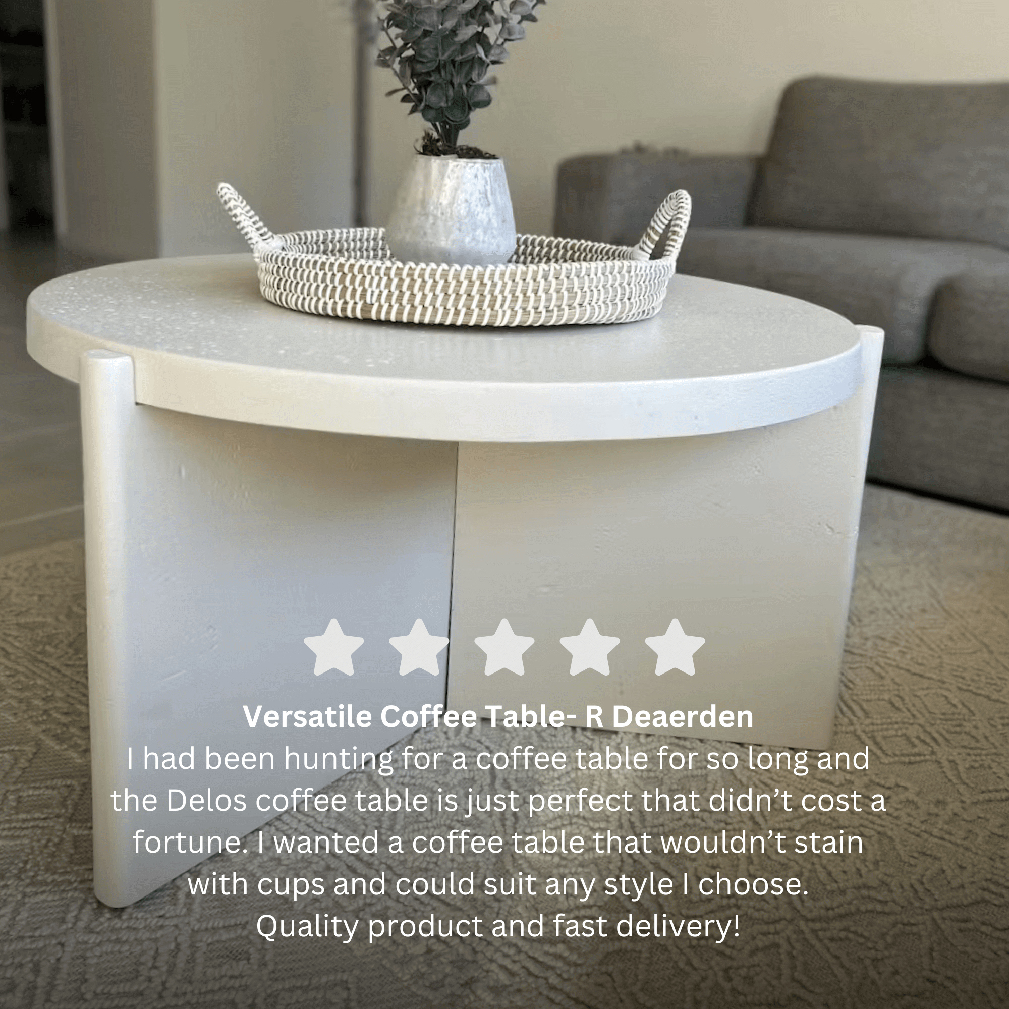 Seek & Ramble Coffee Tables Delos Set 2 Round Coffee & Side Table Stone Look White Bundle