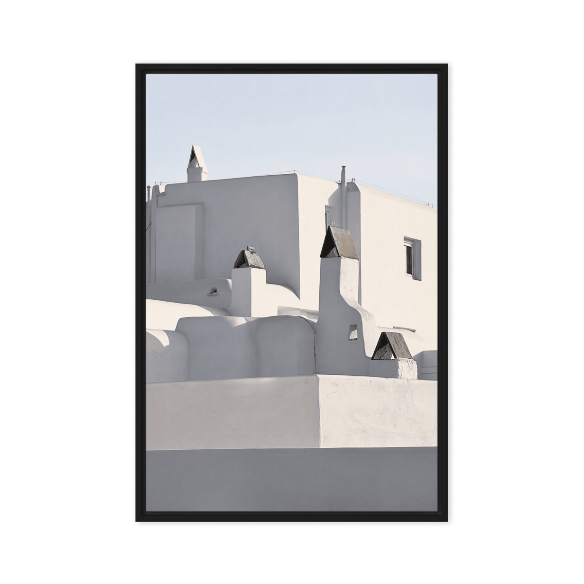 Seek & Ramble Canvas Black frame Mykonos Rooftop Framed Canvas Print - Black & White Art 60x90cm