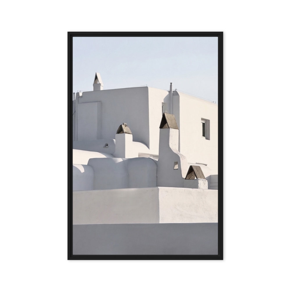 Seek & Ramble Canvas Mykonos Rooftop Framed Canvas Print - Black & White Art 60x90cm