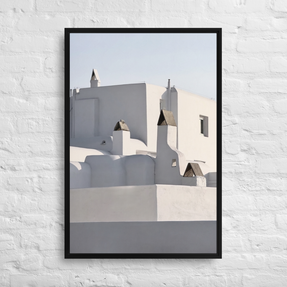 Seek & Ramble Canvas Mykonos Rooftop Framed Canvas Print - Black & White Art 60x90cm