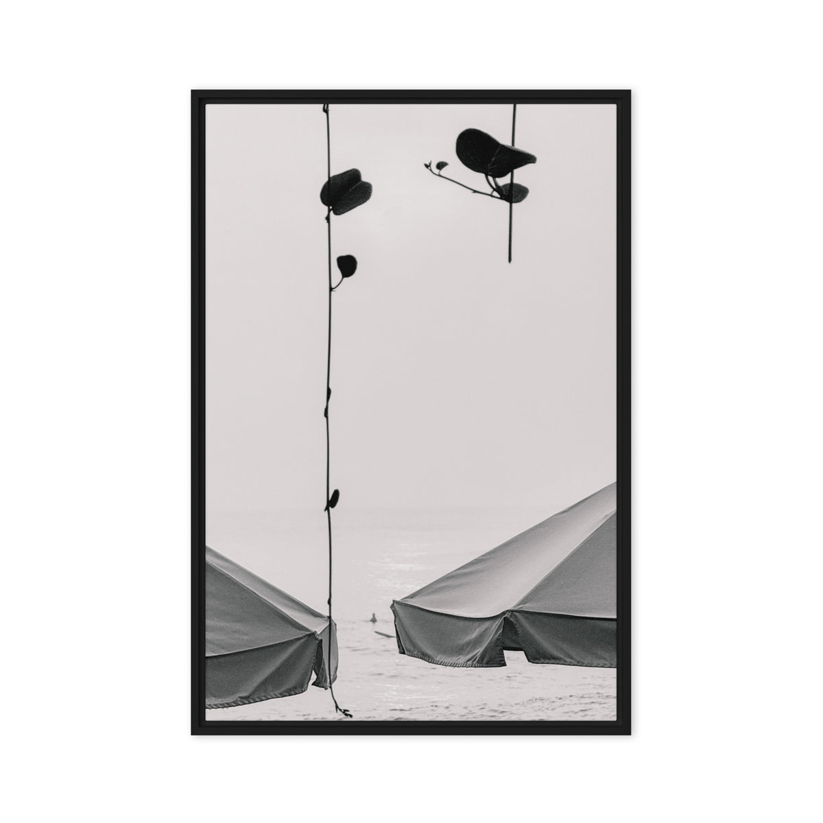 Seek & Ramble Canvas Black frame Bali Beach Umbrellas Framed Canvas Print - Black & White Art 60x90cm