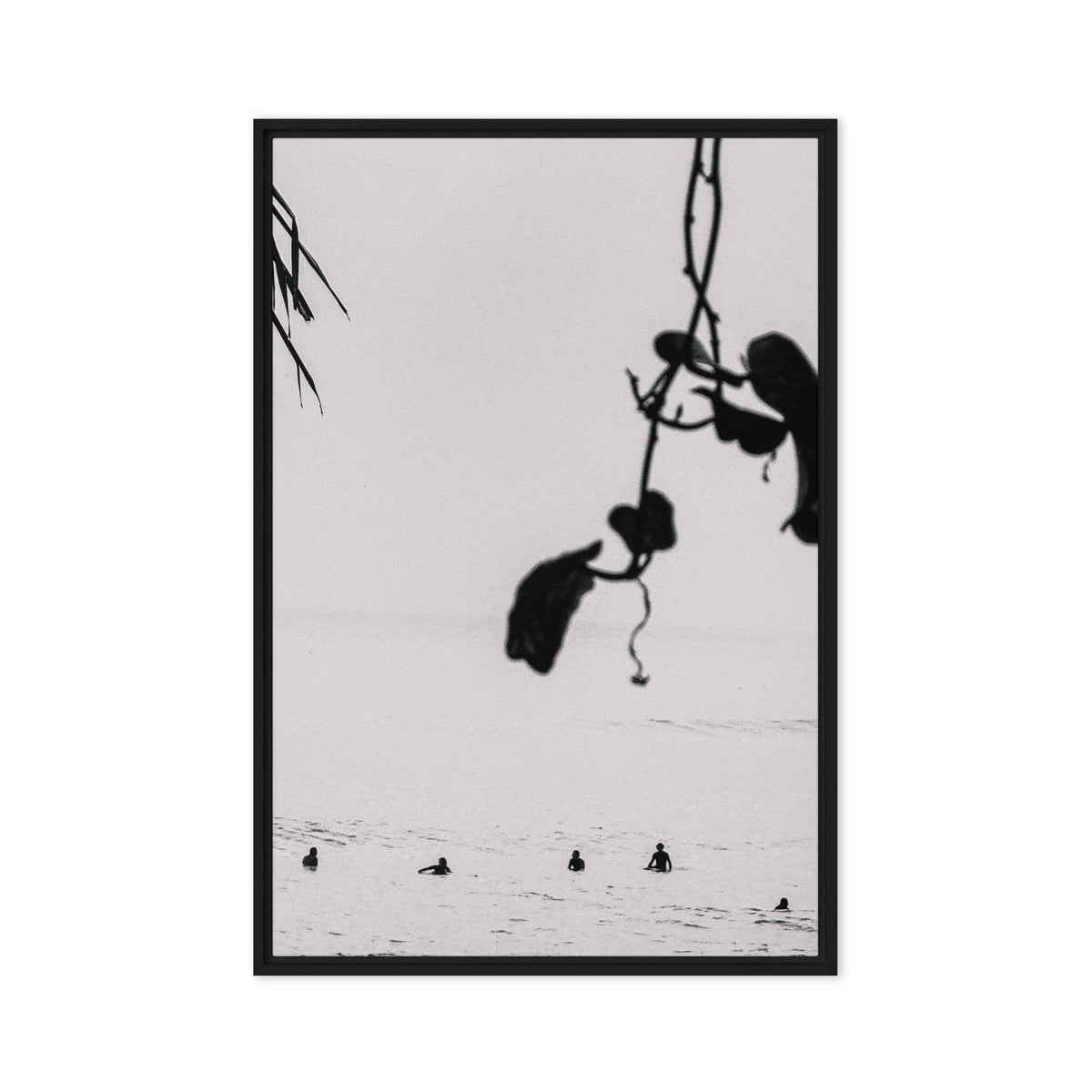 Seek & Ramble Canvas Black frame Bali Surfers Vine Framed Canvas Print - Black & White Art 60x90cm