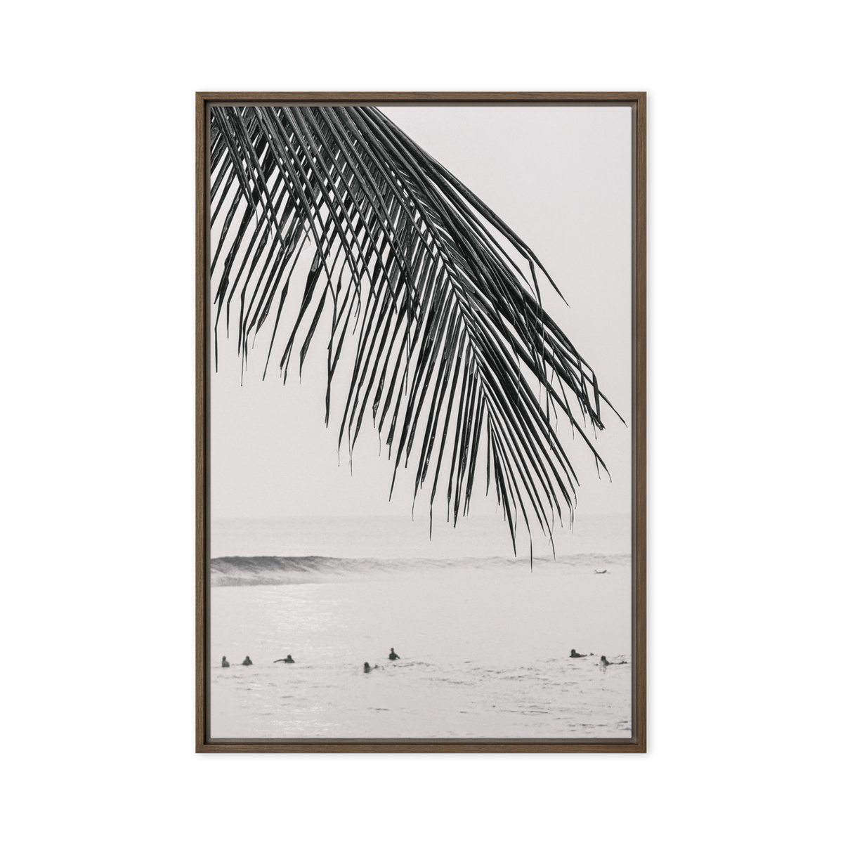 Seek & Ramble Canvas Brown frame Bali Surfers Framed Canvas Print - Black & White Art 60x90cm