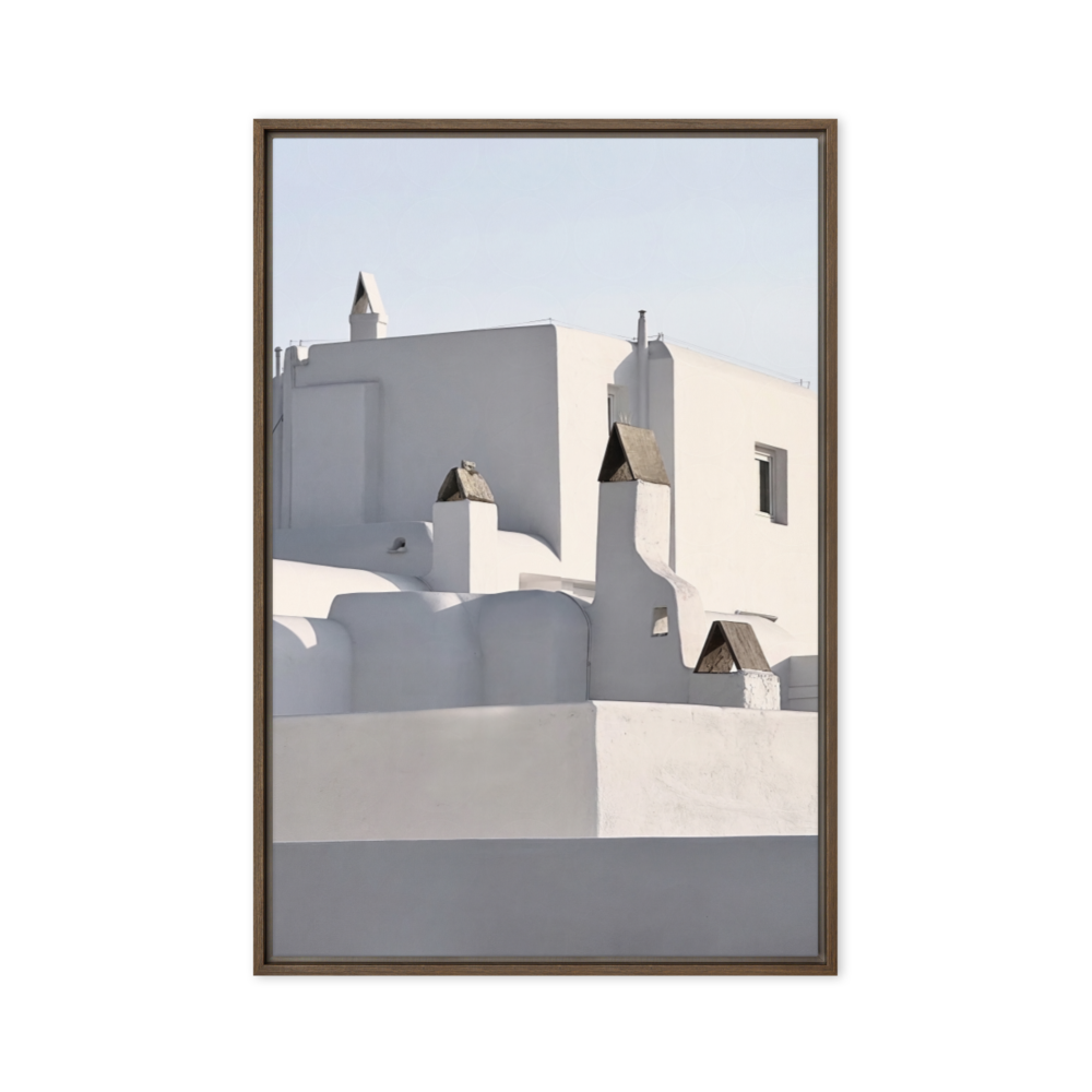 Seek & Ramble Canvas Mykonos Rooftop Framed Canvas Print - Black & White Art 60x90cm