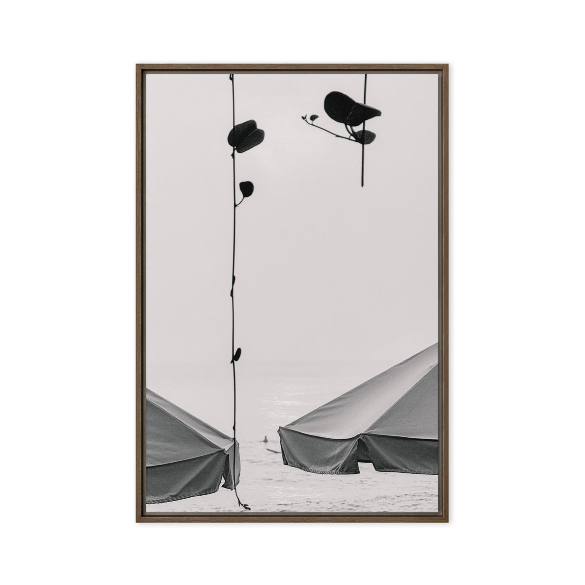 Seek & Ramble Canvas Brown frame Bali Beach Umbrellas Framed Canvas Print - Black & White Art 60x90cm
