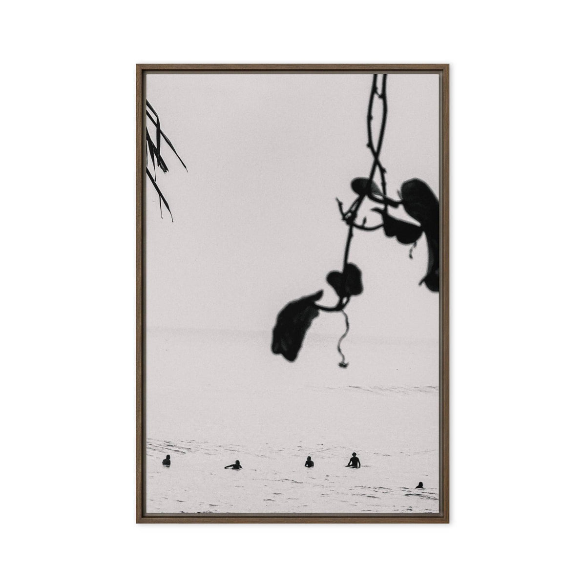 Seek & Ramble Canvas Brown frame Bali Surfers Vine Framed Canvas Print - Black & White Art 60x90cm