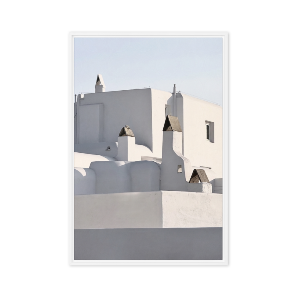 Seek & Ramble Canvas Mykonos Rooftop Framed Canvas Print - Black & White Art 60x90cm