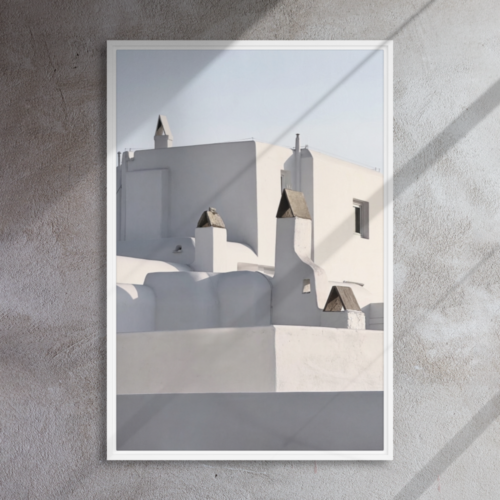 Seek & Ramble Canvas Mykonos Rooftop Framed Canvas Print - Black & White Art 60x90cm