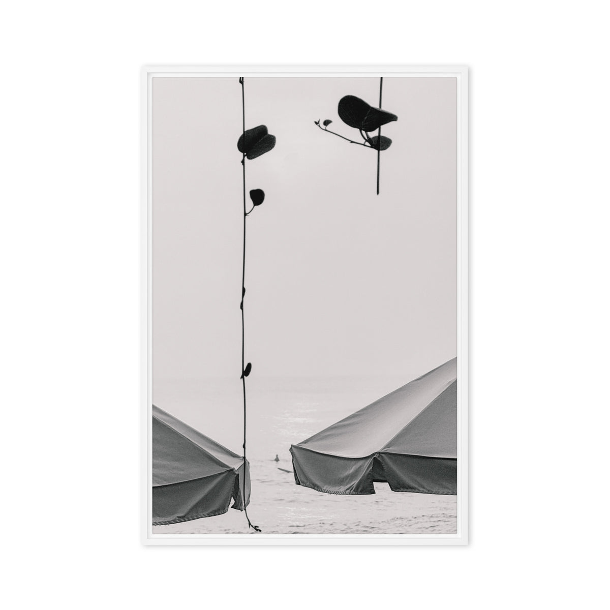 Seek & Ramble Canvas White frame Bali Beach Umbrellas Framed Canvas Print - Black & White Art 60x90cm