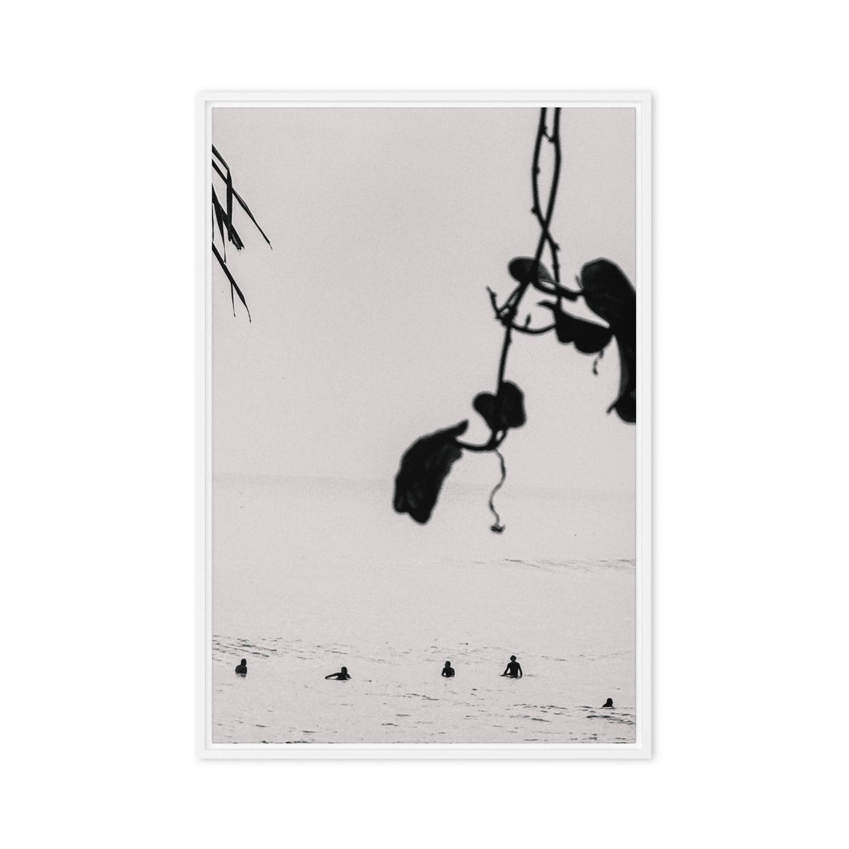 Seek & Ramble Canvas White frame Bali Surfers Vine Framed Canvas Print - Black & White Art 60x90cm