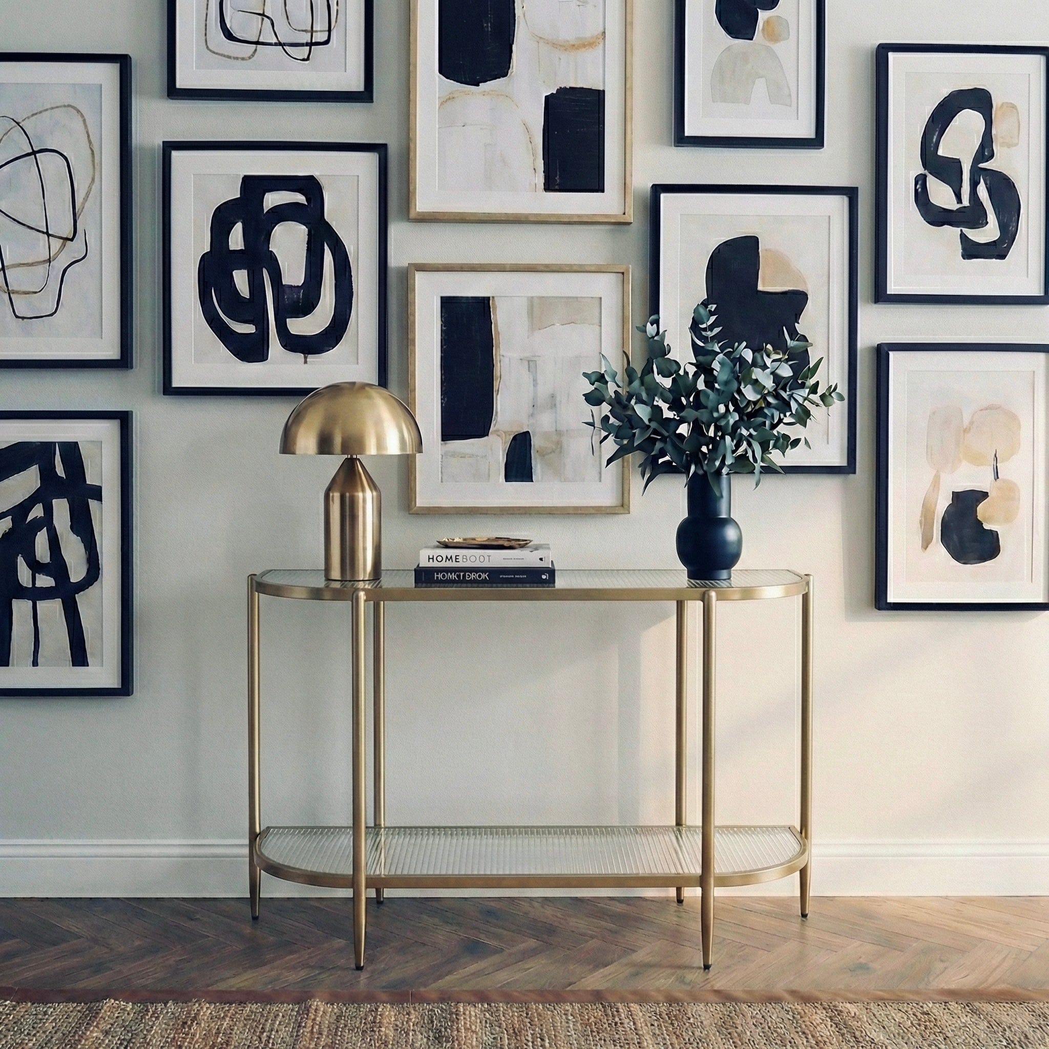 Seek & Ramble Hall Table Gatsby 110cm Console Hall Table Fluted Glass & Gold Metal