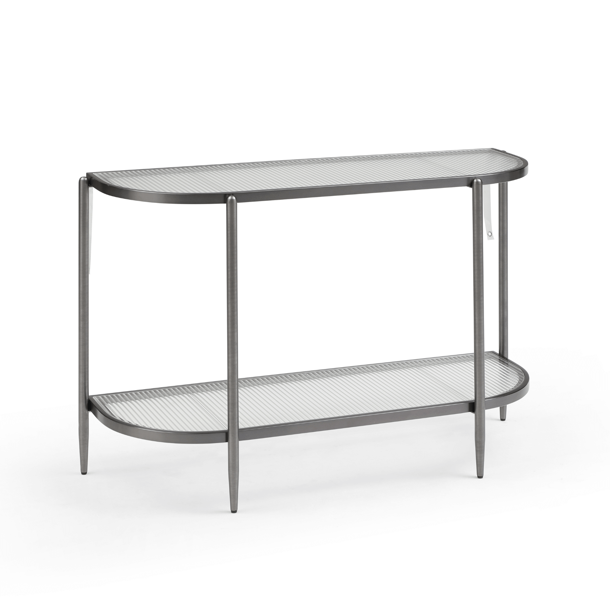 Seek & Ramble Coffee Tables Gatsby 3 Pce Room Table Set Fluted Glass & Brushed Gunmetal Grey