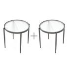 Seek & Ramble Side Table Set of 2 Bundle Gatsby Round 48cm Fluted Glass Side Table  Gunmetal Grey