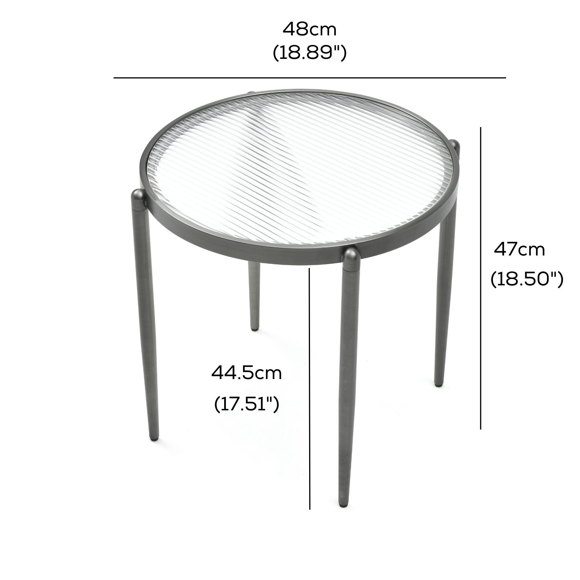 Seek & Ramble Side Table Gatsby Round 48cm Fluted Glass Side Table Gunmetal Grey