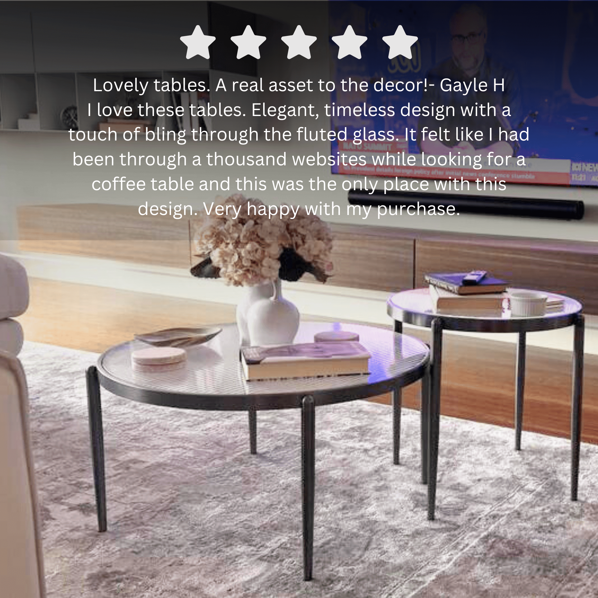 Seek & Ramble Coffee Tables Gatsby Round Fluted Glass Coffee Table Gunmetal Grey