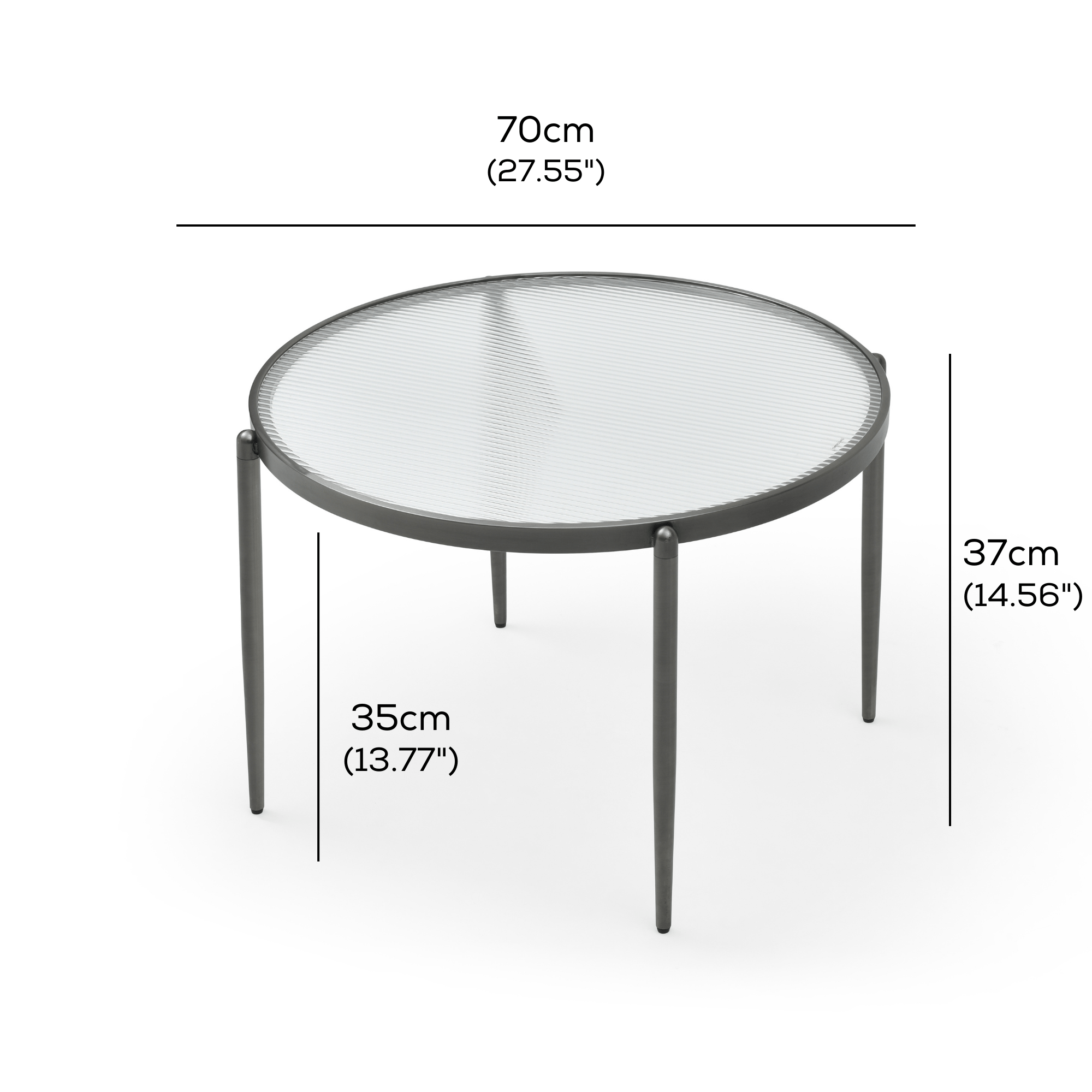 Seek & Ramble Coffee Tables Gatsby Round Fluted Glass Coffee Table Gunmetal Grey